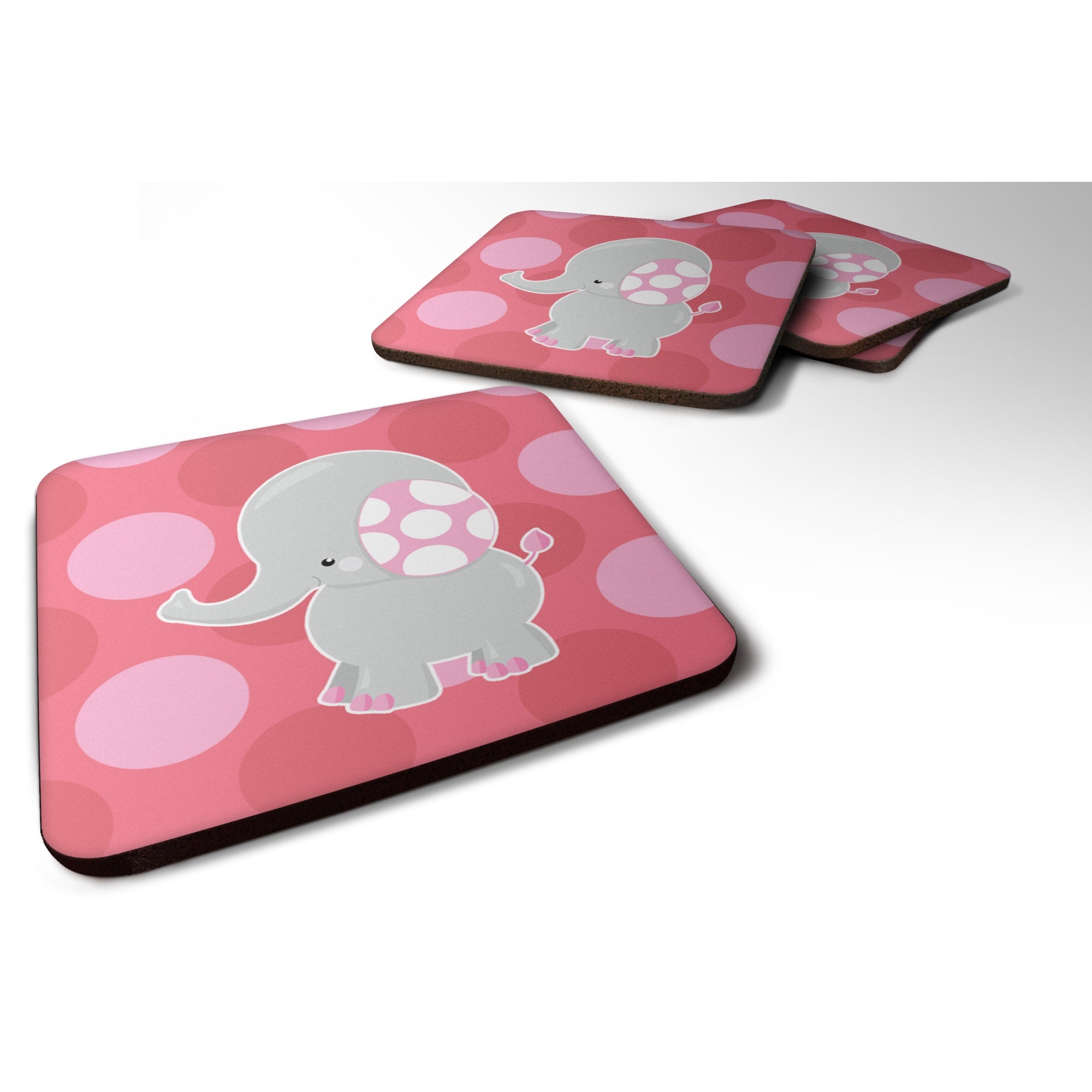 Caroline'S Treasures Elephant Big Polkadots Foam Coaster Set Of 4, 3.5, Multicolor
