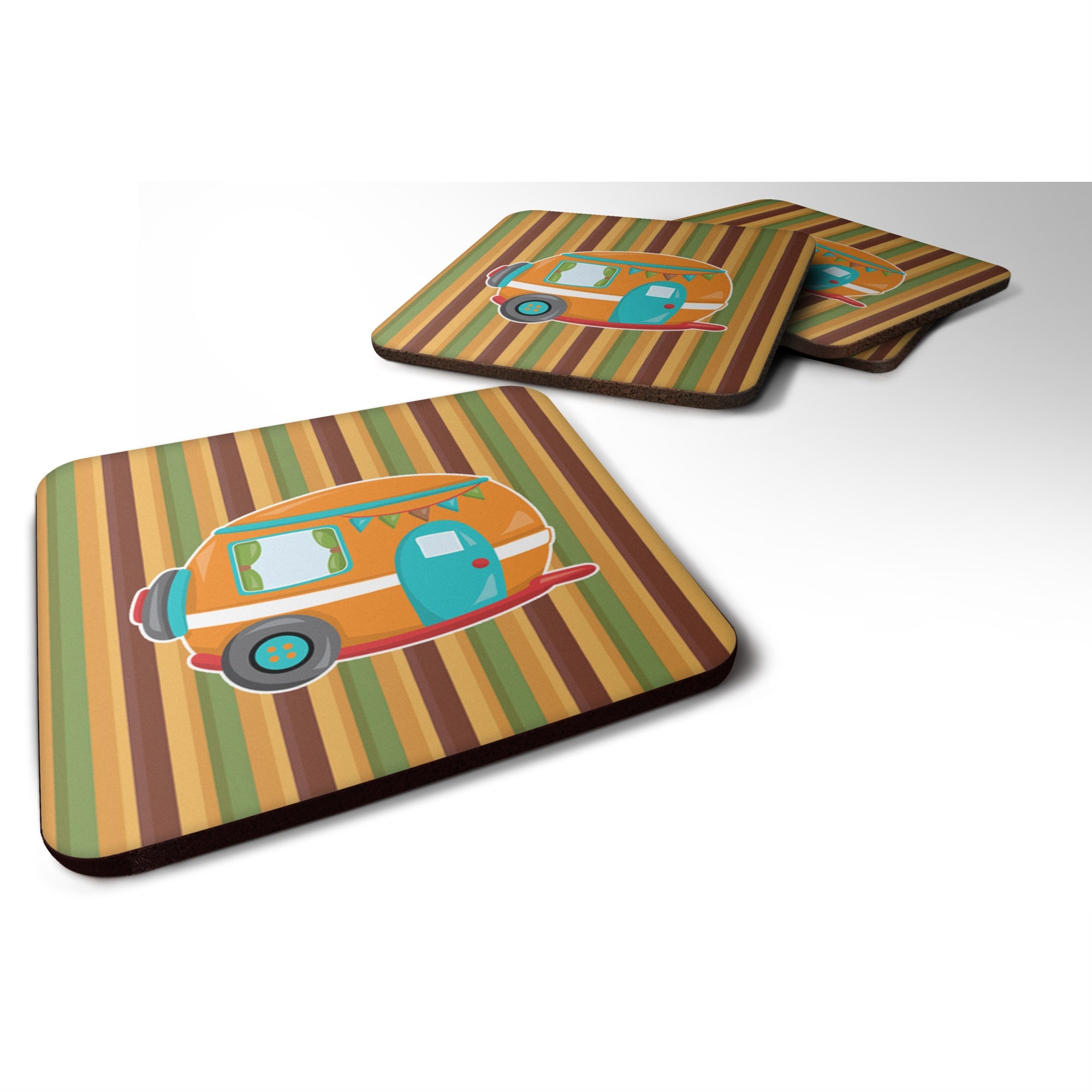 Caroline'S Treasures Retro Camper Foam Coaster Set Of 4, 3.5, Multicolor