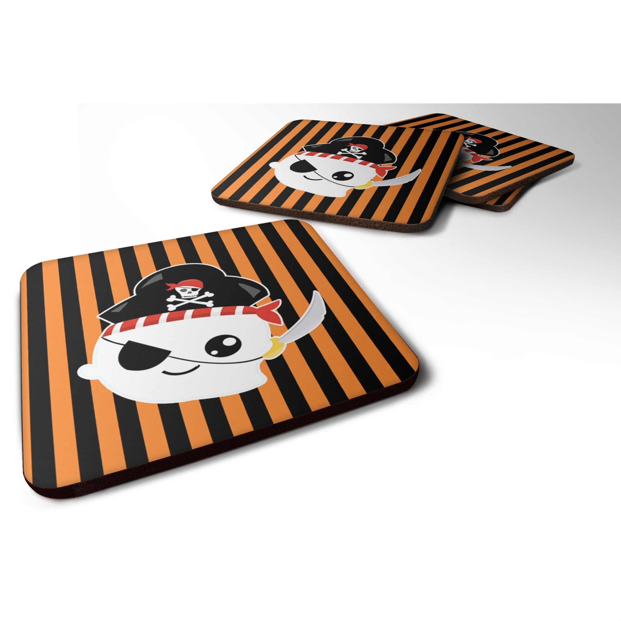 Caroline'S Treasures Halloween Ghost Pirate Foam Coaster Set Of 4, 3.5, Multicolor