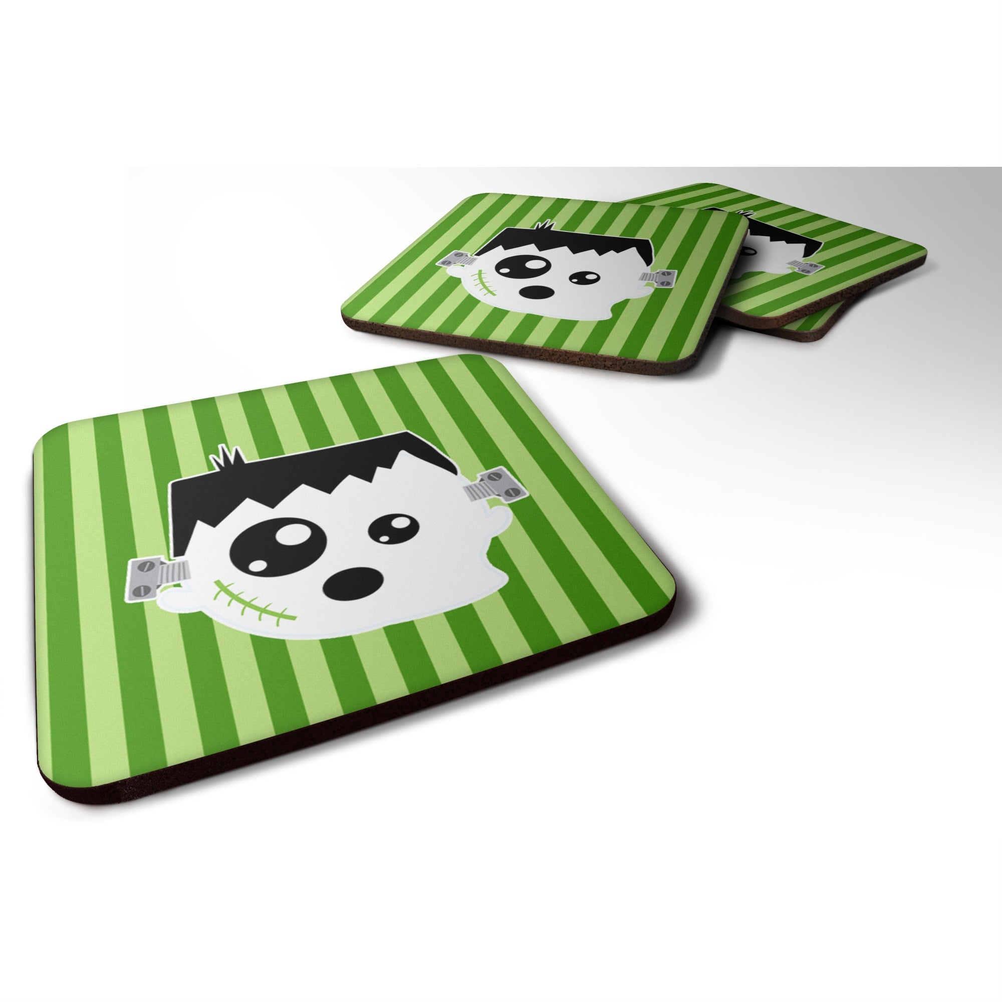 Caroline'S Treasures Halloween Ghost Frankenstein Foam Coaster Set Of 4, 3.5, Multicolor