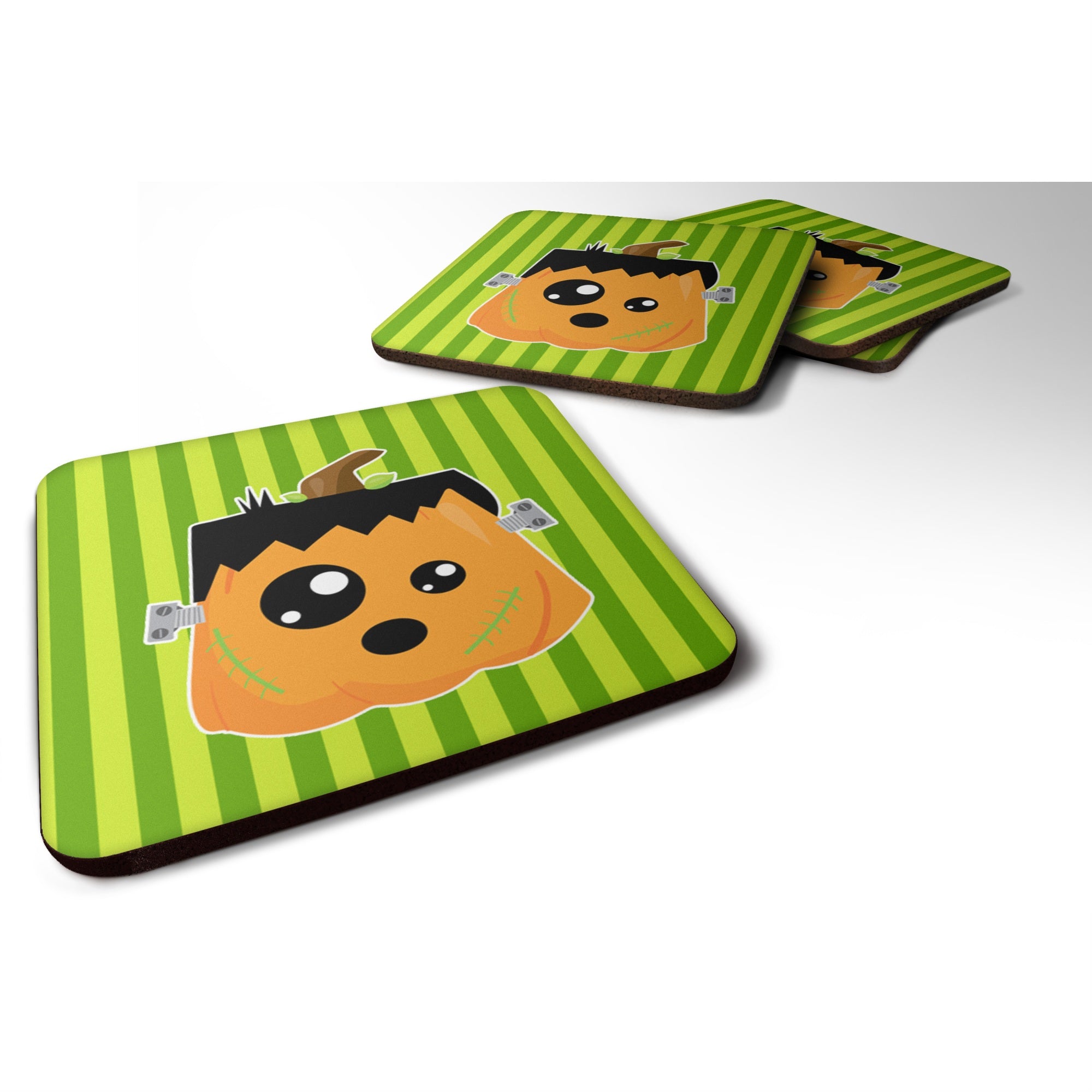 Caroline'S Treasures Halloween Pumpkin Frankenstein Foam Coaster Set Of 4, 3.5, Multicolor