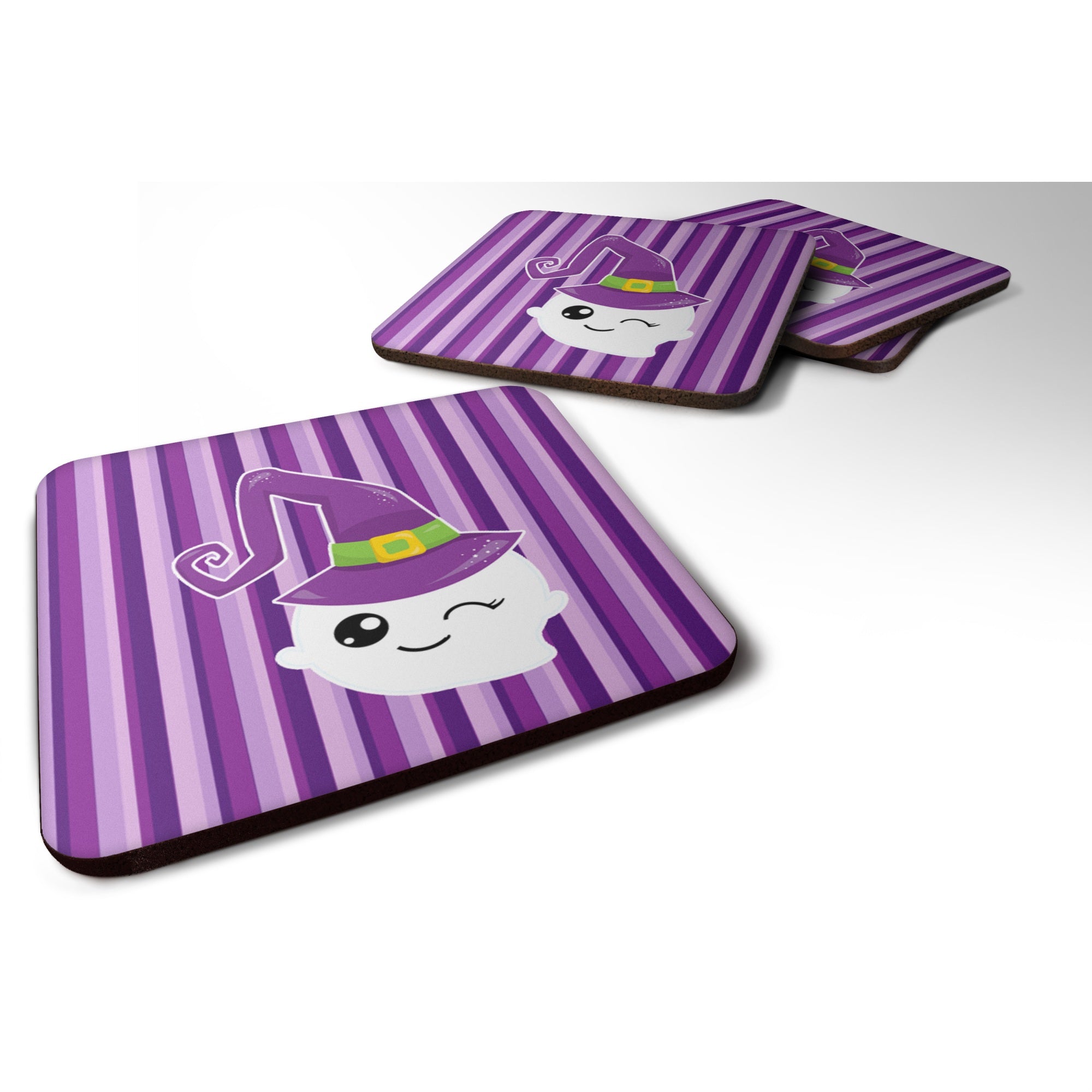 Caroline'S Treasures Halloween Ghost Witch Foam Coaster Set Of 4, 3.5, Multicolor