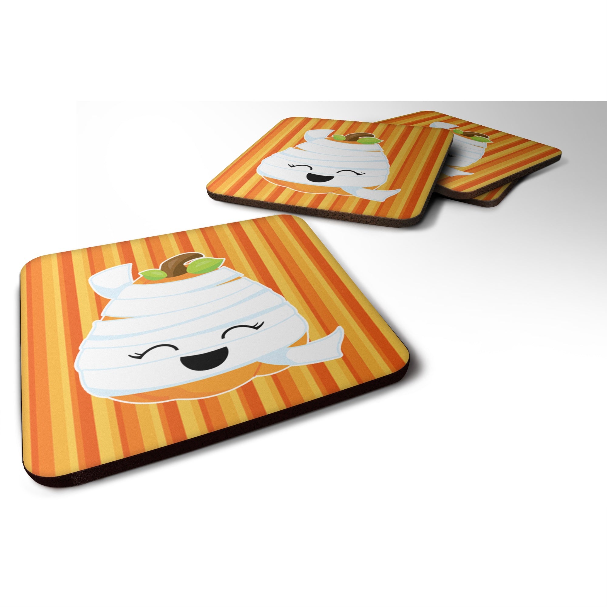 Caroline'S Treasures Halloween Pumpkin Mummy Foam Coaster Set Of 4, 3.5, Multicolor