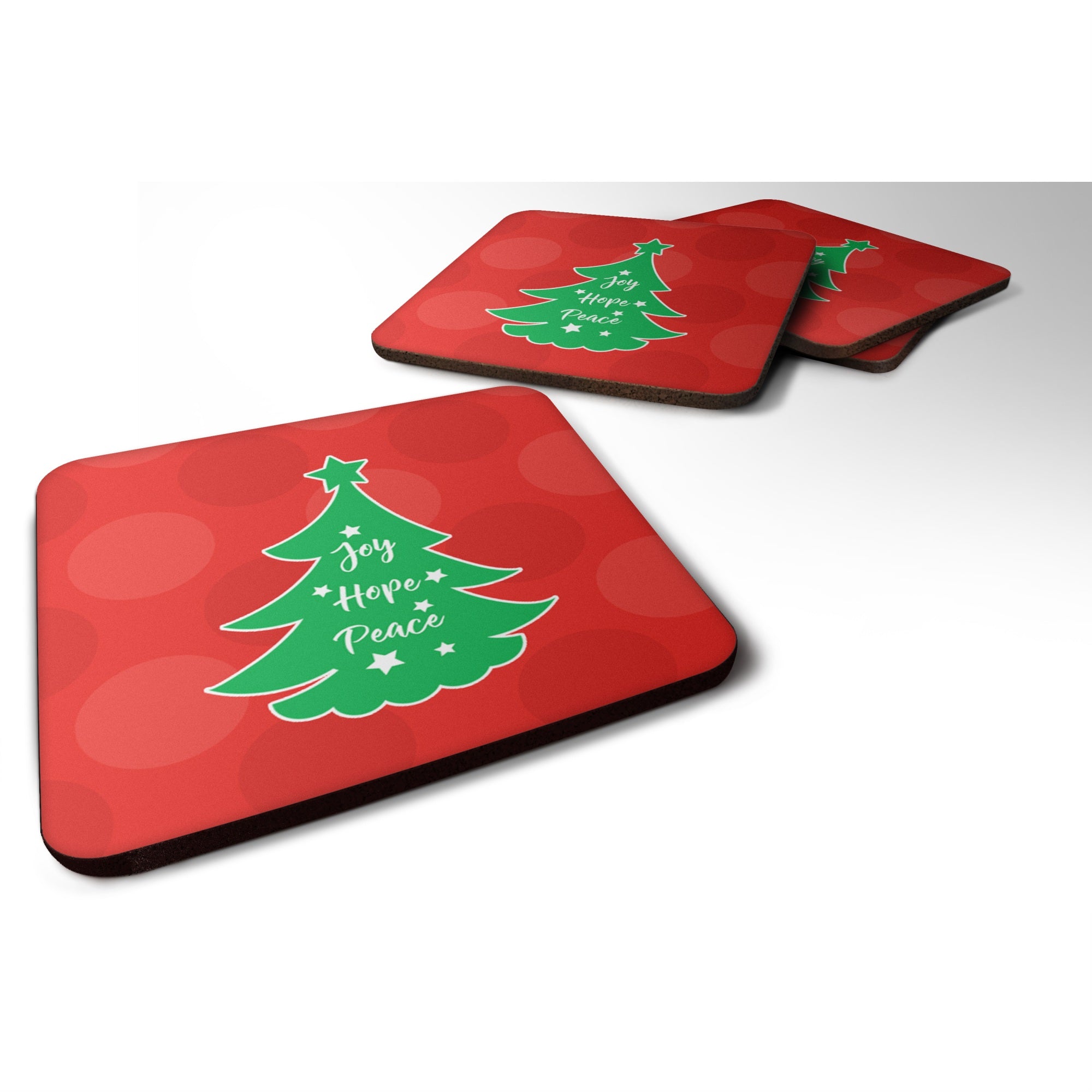 Caroline'S Treasures Christmas Tree Red Green Foam Coaster Set Of 4, 3.5, Multicolor