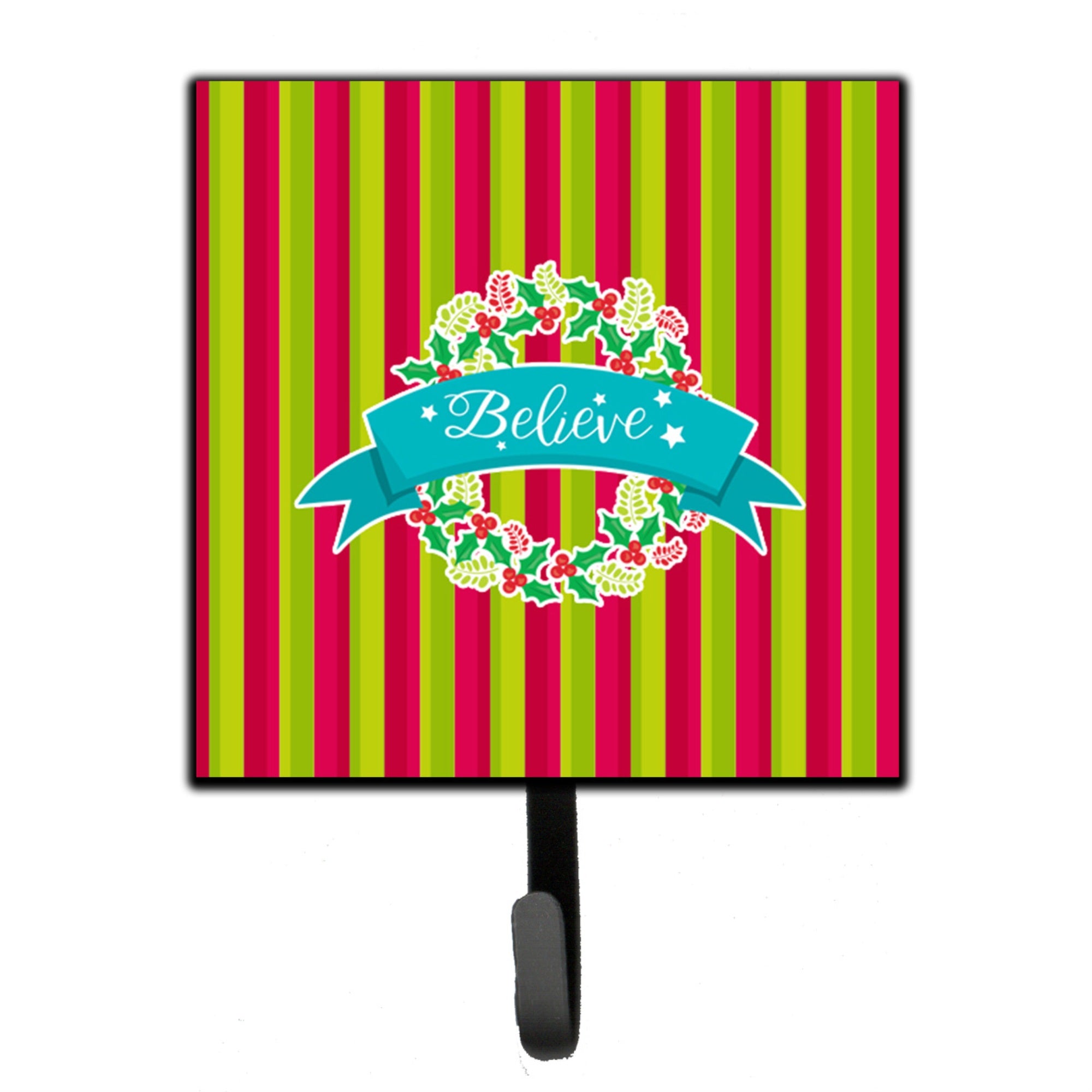 Caroline'S Treasures Christmas Wreath Believe Wall Hook, Small, Multicolor