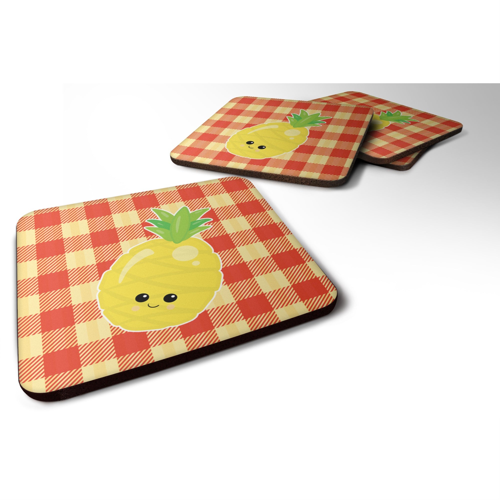 Caroline'S Treasures Pineapple Face Foam Coaster Set Of 4, 3.5, Multicolor