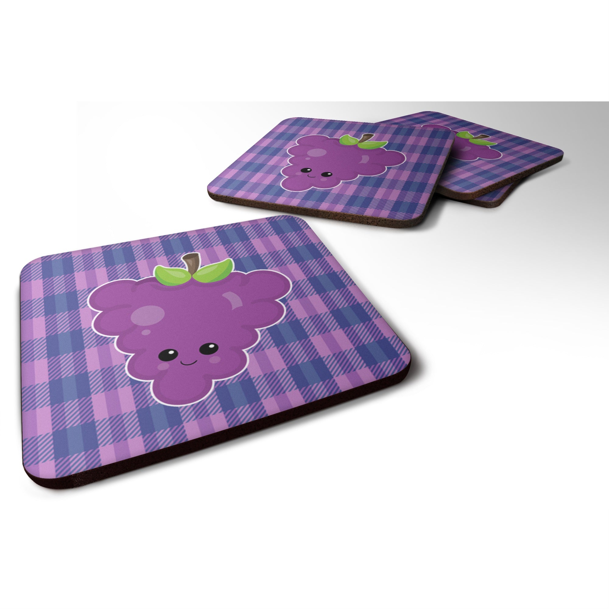 Caroline'S Treasures Grape Face Foam Coaster Set Of 4, 3.5, Multicolor