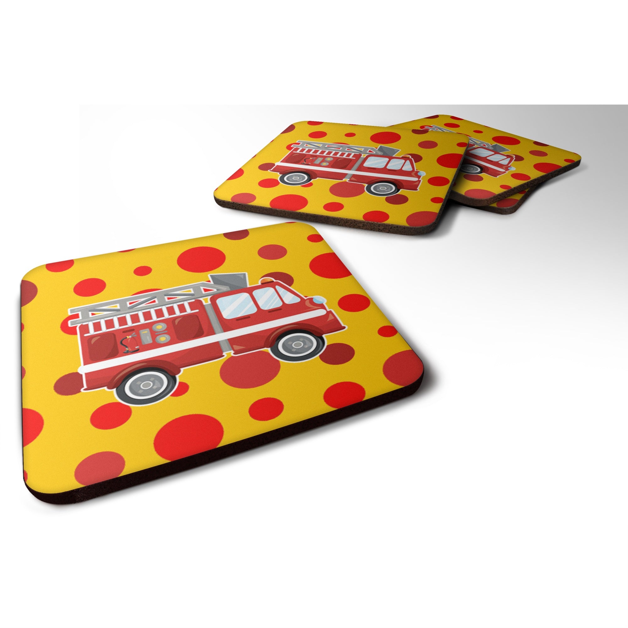 Caroline'S Treasures Fireman'S Firetruck Foam Coaster Set Of 4, 3.5, Multicolor