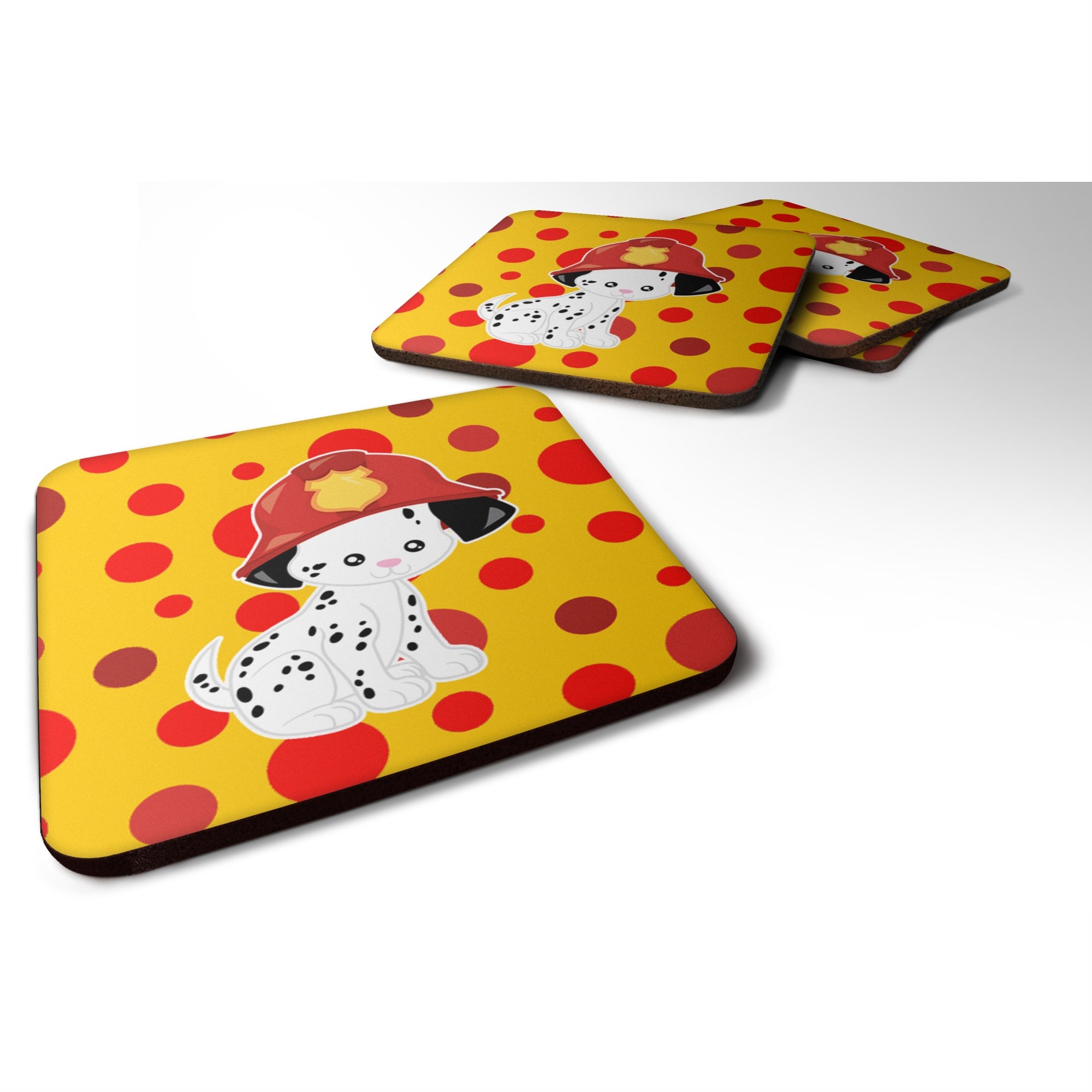 Caroline'S Treasures Fireman Dalmatian Puppy Foam Coaster Set Of 4, 3.5, Multicolor