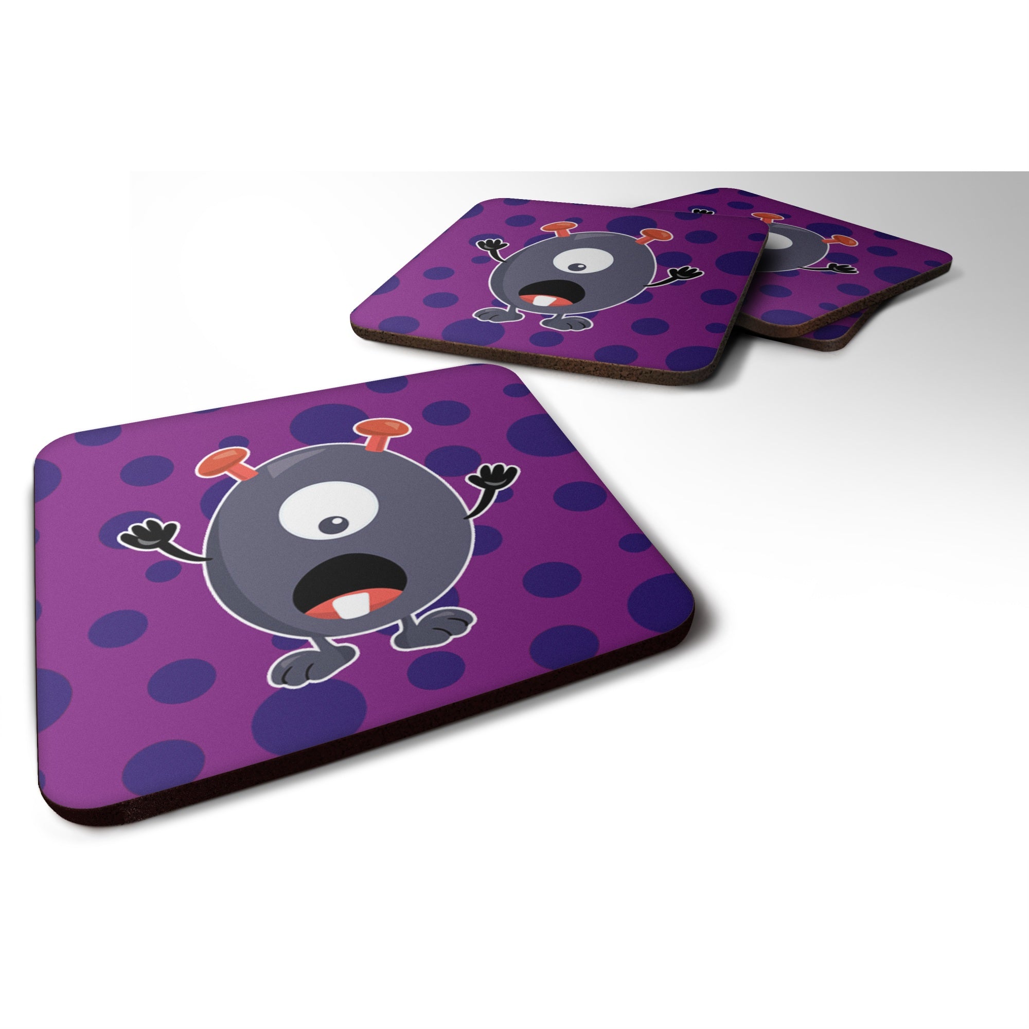 Caroline'S Treasures Little Monster Grape Gordo Foam Coaster Set Of 4, 3.5, Multicolor