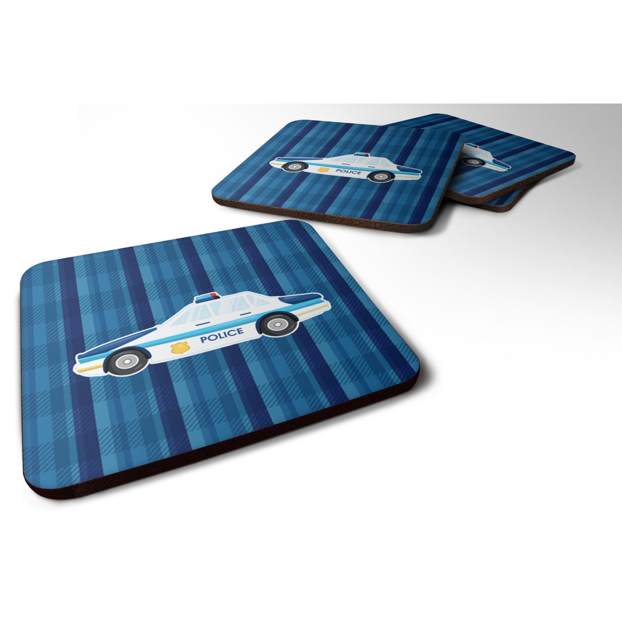 Caroline'S Treasures Police Car Foam Coaster Set Of 4, 3.5, Multicolor