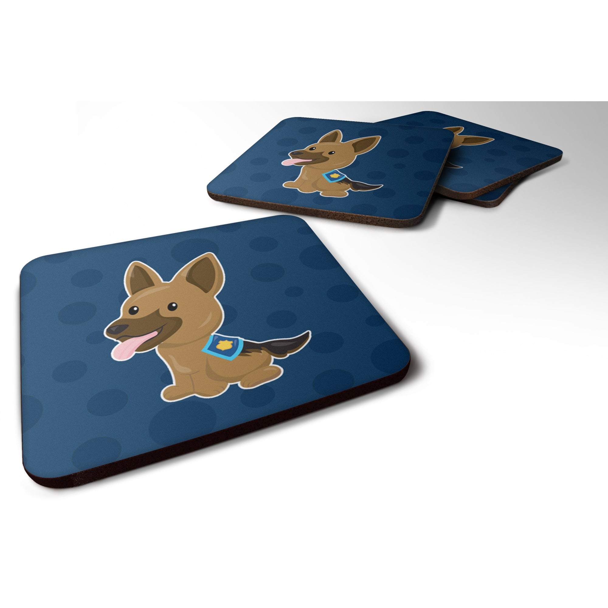 Caroline'S Treasures Police German Shepherd Foam Coaster Set Of 4, 3.5, Multicolor