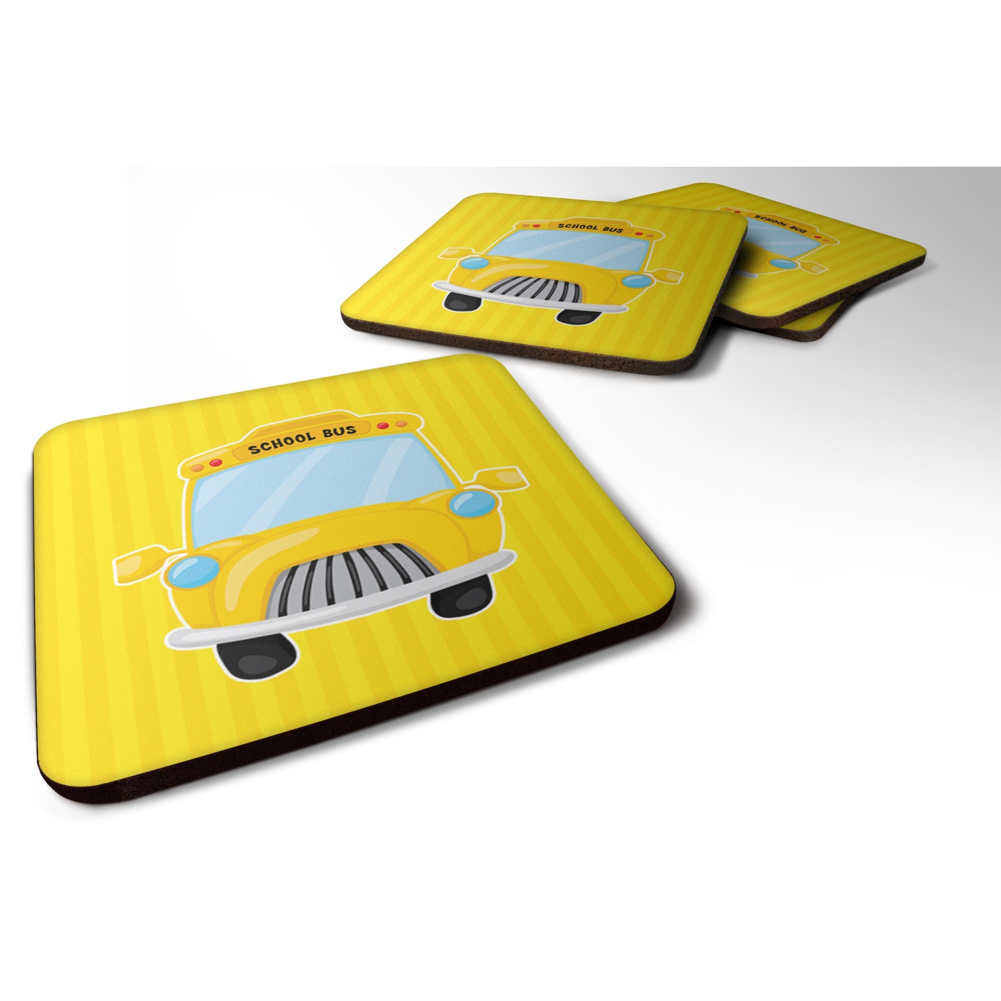 Caroline'S Treasures School Bus Foam Coaster Set Of 4, 3.5, Multicolor