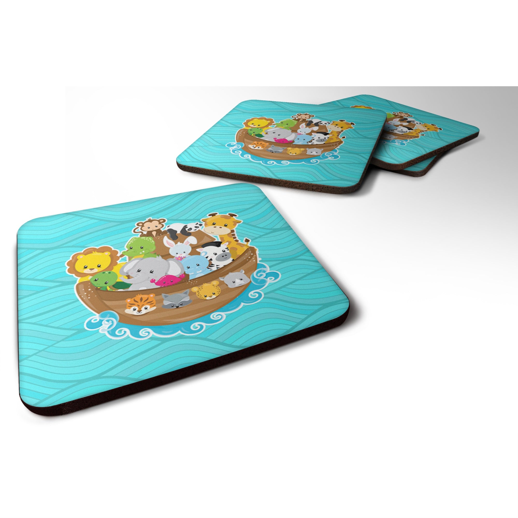 Caroline'S Treasures Noah'S Ark Foam Coaster Set Of 4, 3.5, Multicolor