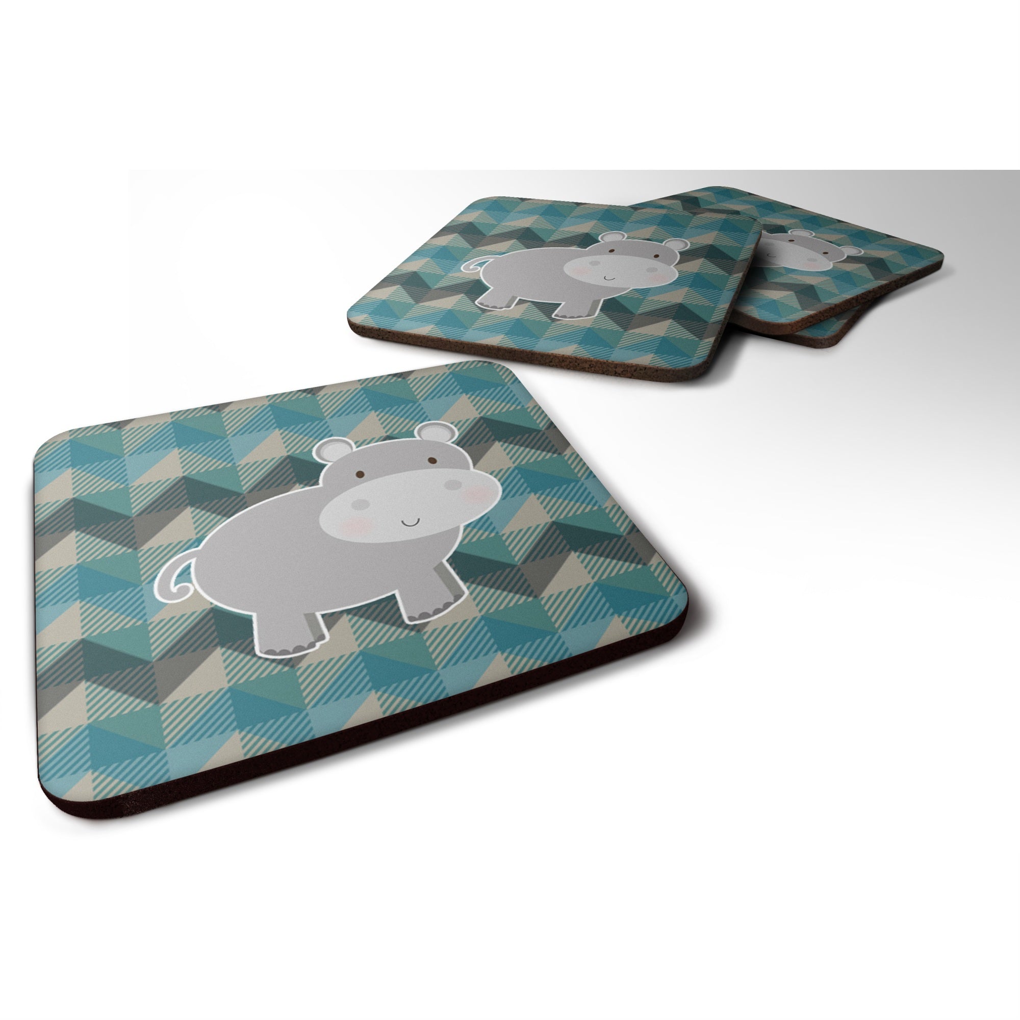 Caroline'S Treasures Bb7031Fc Hippopotamus Foam Coaster Set Of 4, 3.5, Multicolor