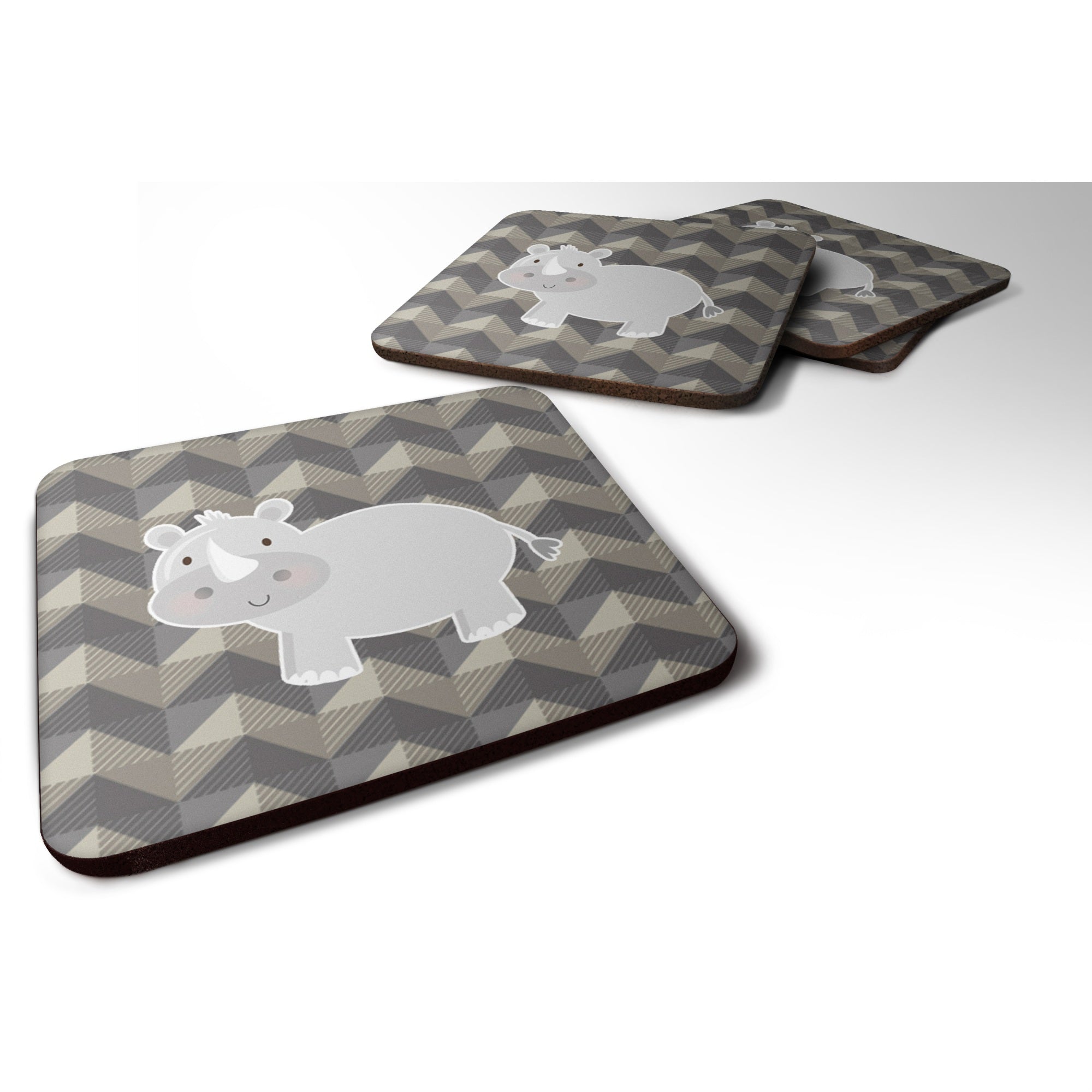 Caroline'S Treasures Rhinoceros Foam Coaster Set Of 4, 3.5, Multicolor