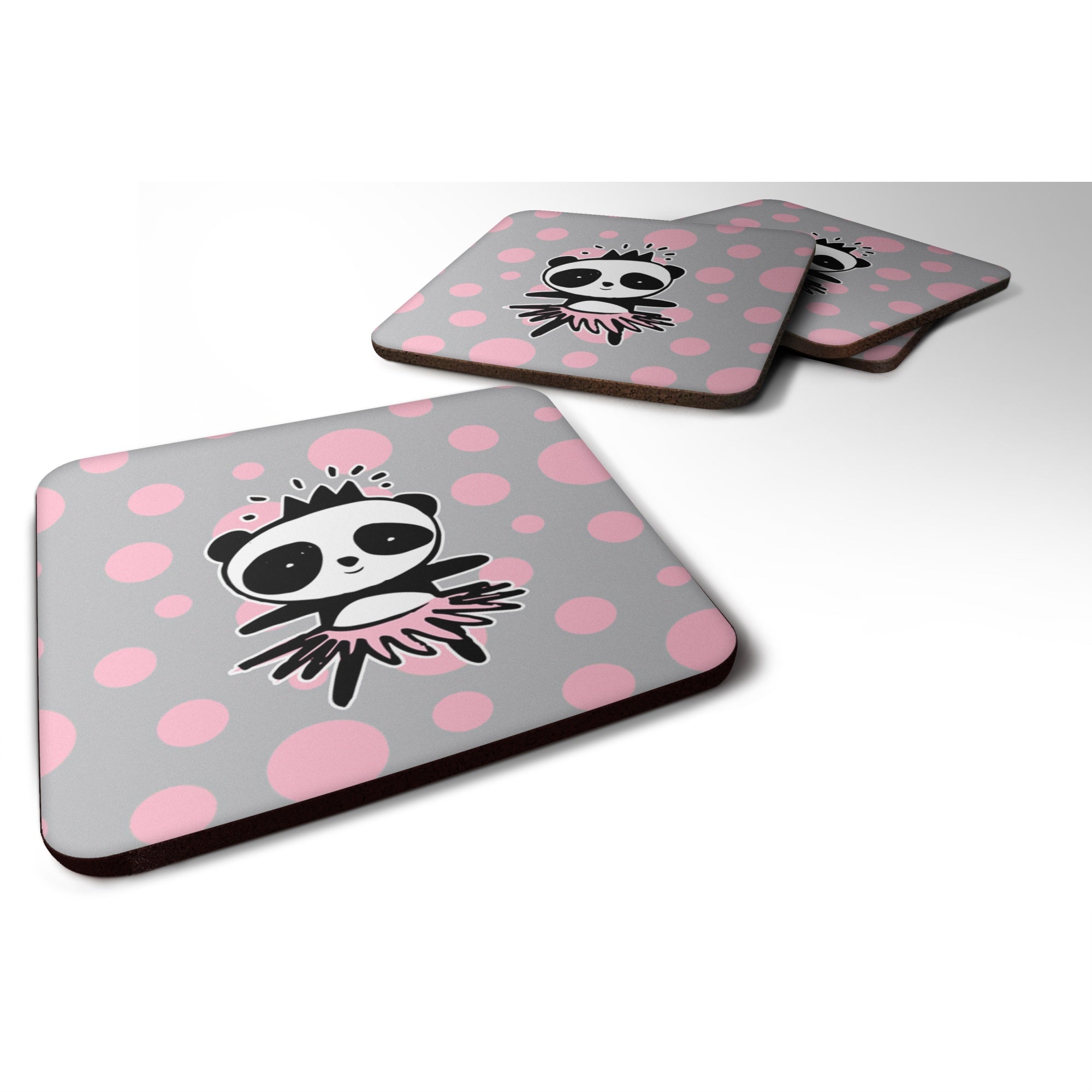 Caroline'S Treasures Panda Bear Ballerina Foam Coaster Set Of 4, 3.5, Multicolor