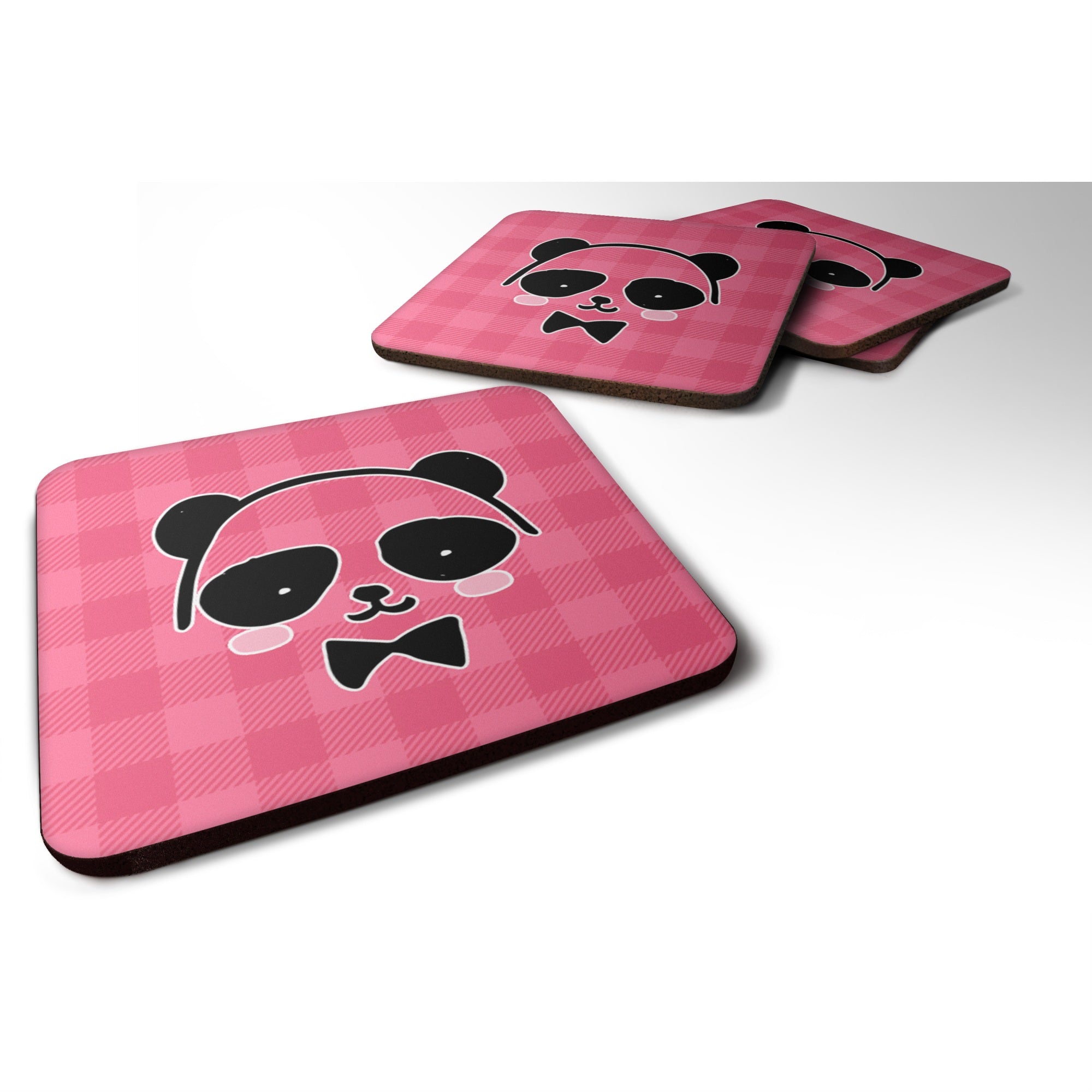 Caroline'S Treasures Panda Bear Pink Face Foam Coaster Set Of 4, 3.5, Multicolor