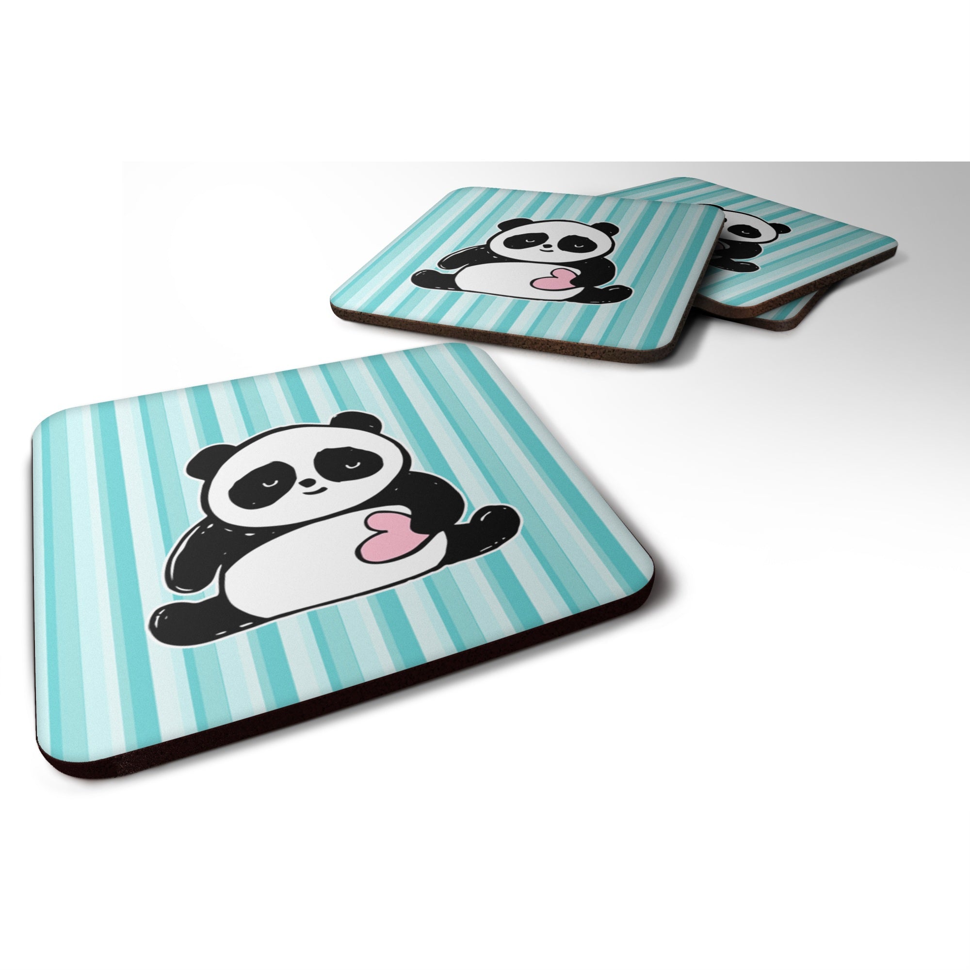 Caroline'S Treasures Panda Bear Love Foam Coaster Set Of 4, 3.5, Multicolor