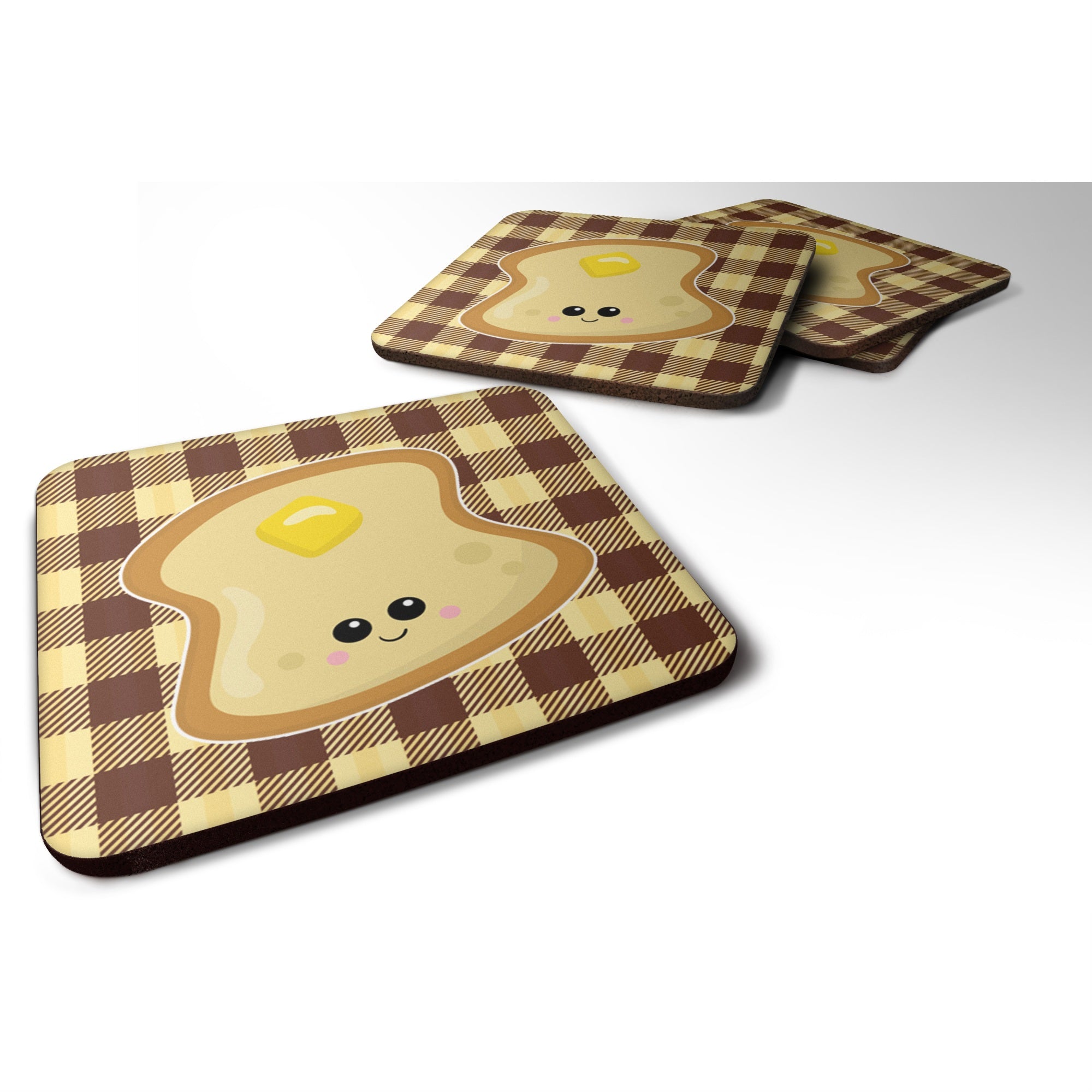 Caroline'S Treasures Buttered Toast Face Foam Coaster Set Of 4, 3.5, Multicolor