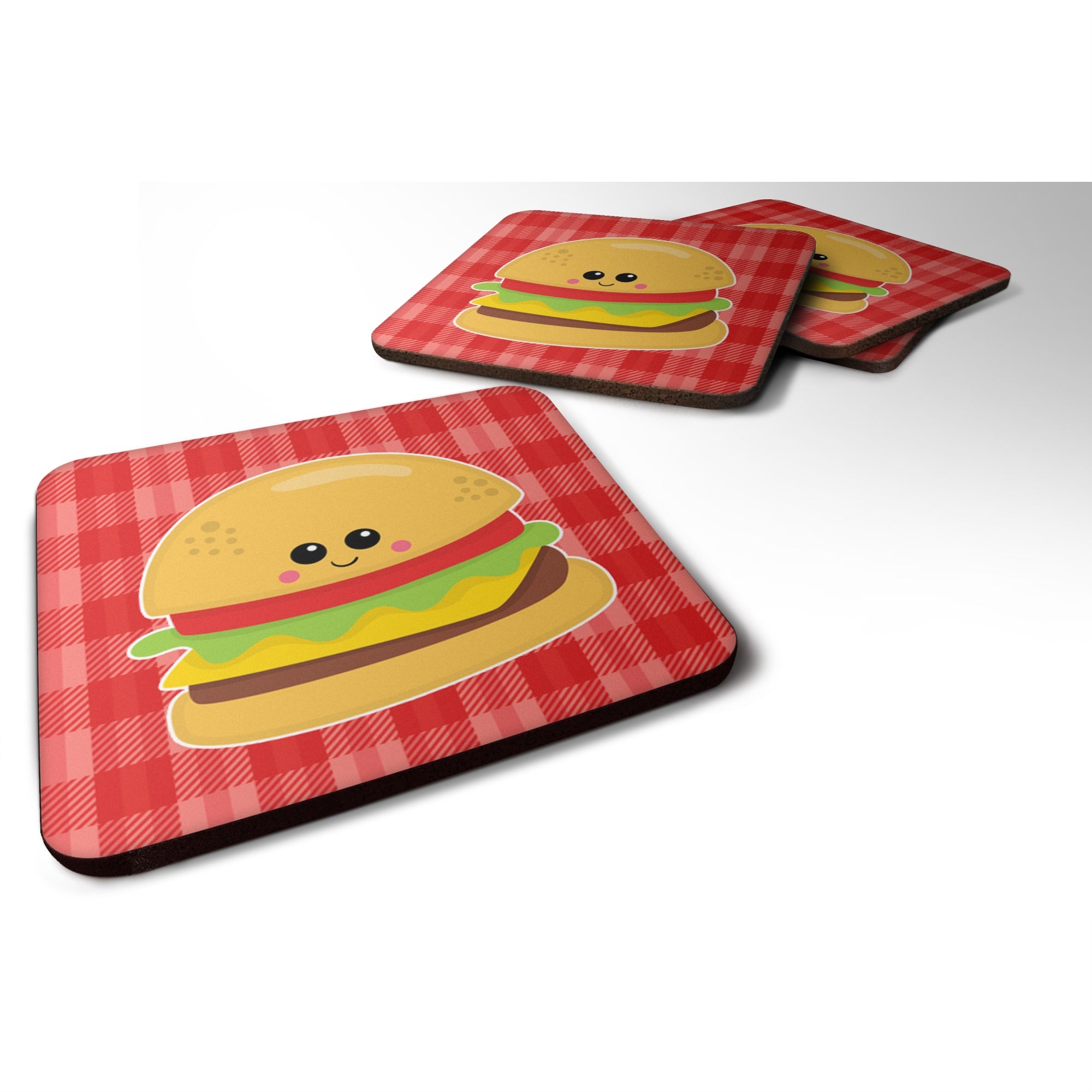 Caroline'S Treasures Hamburger Face Foam Coaster Set Of 4, 3.5, Multicolor