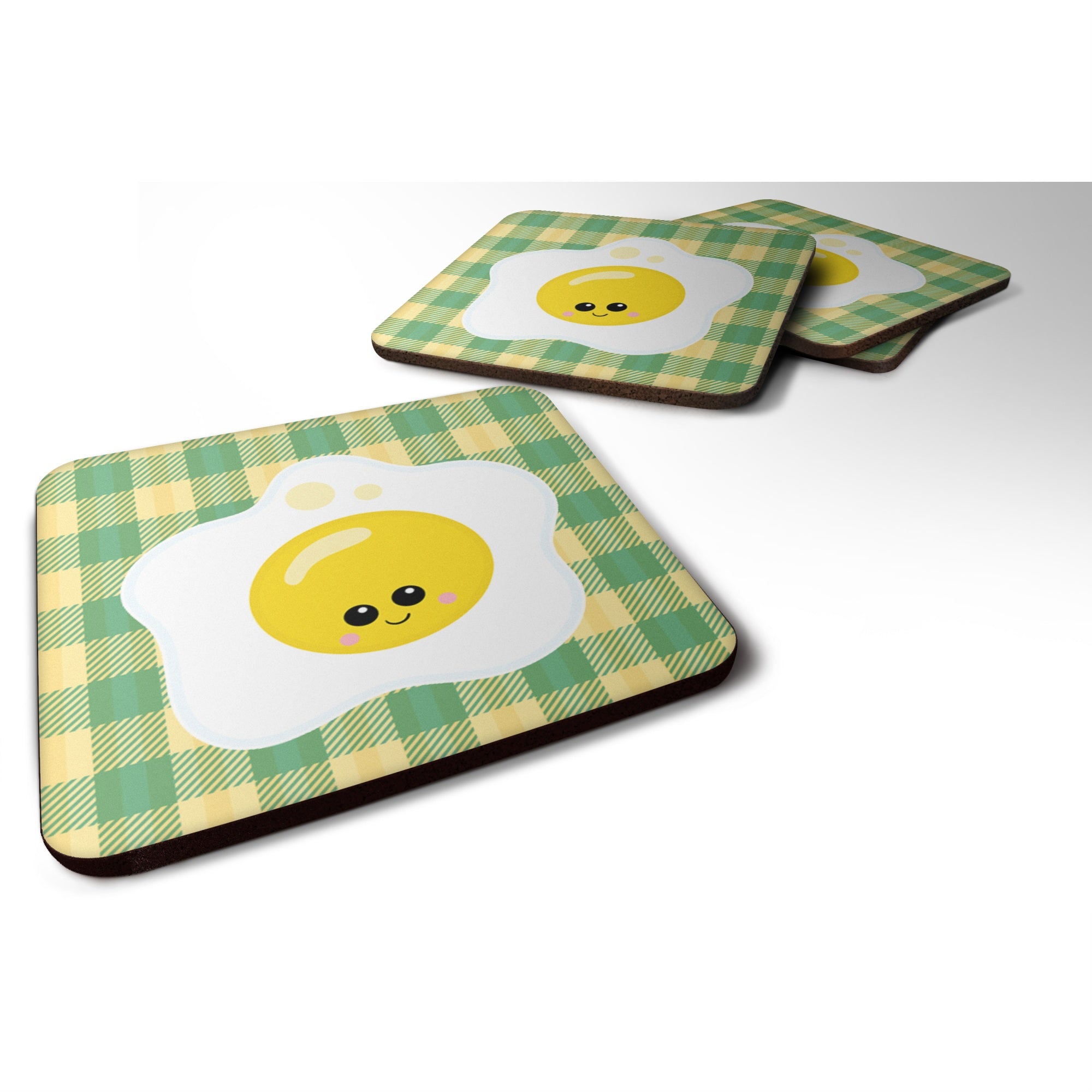 Caroline'S Treasures Fried Egg Face Foam Coaster Set Of 4, 3.5, Multicolor