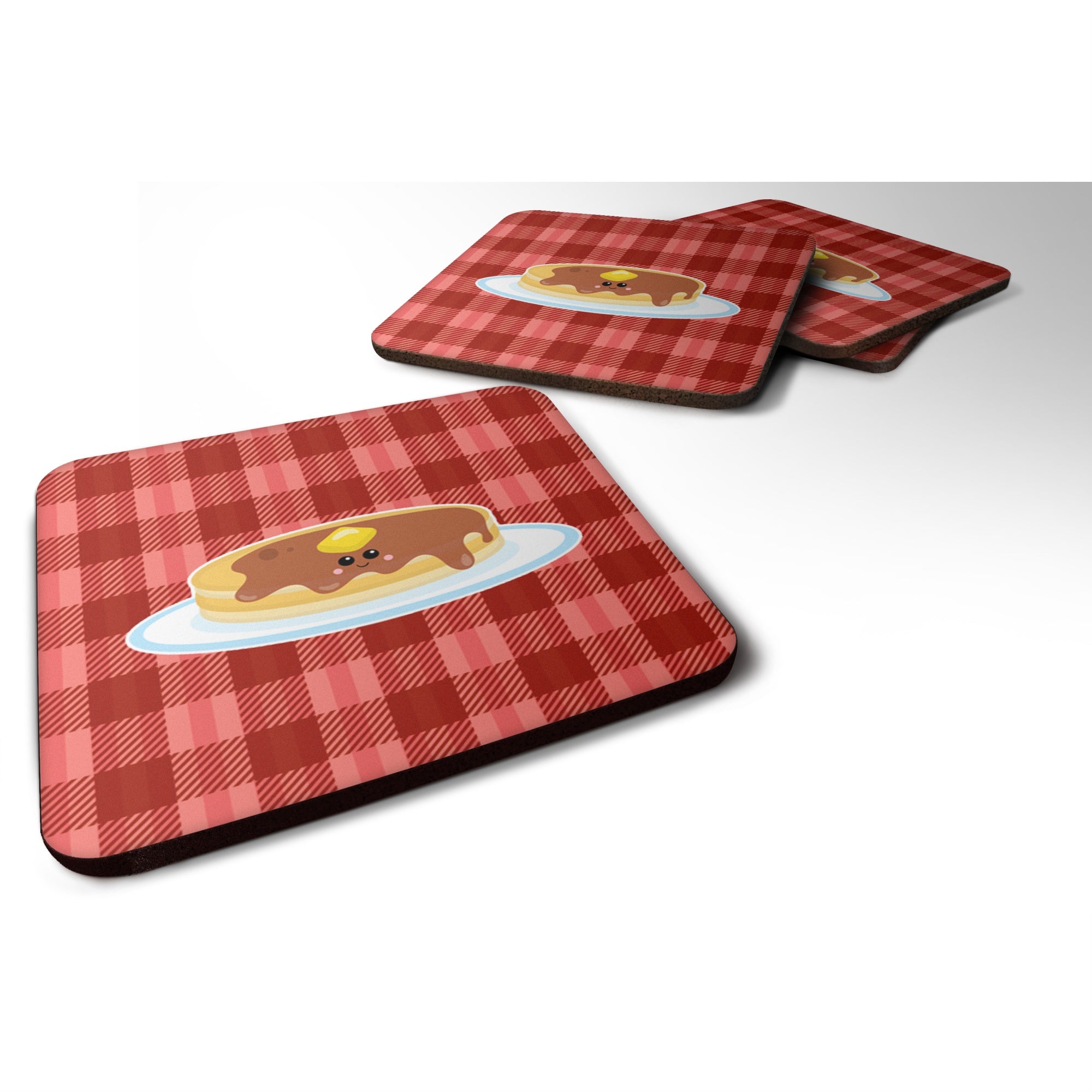 Caroline'S Treasures Pancake Face Foam Coaster Set Of 4, 3.5, Multicolor