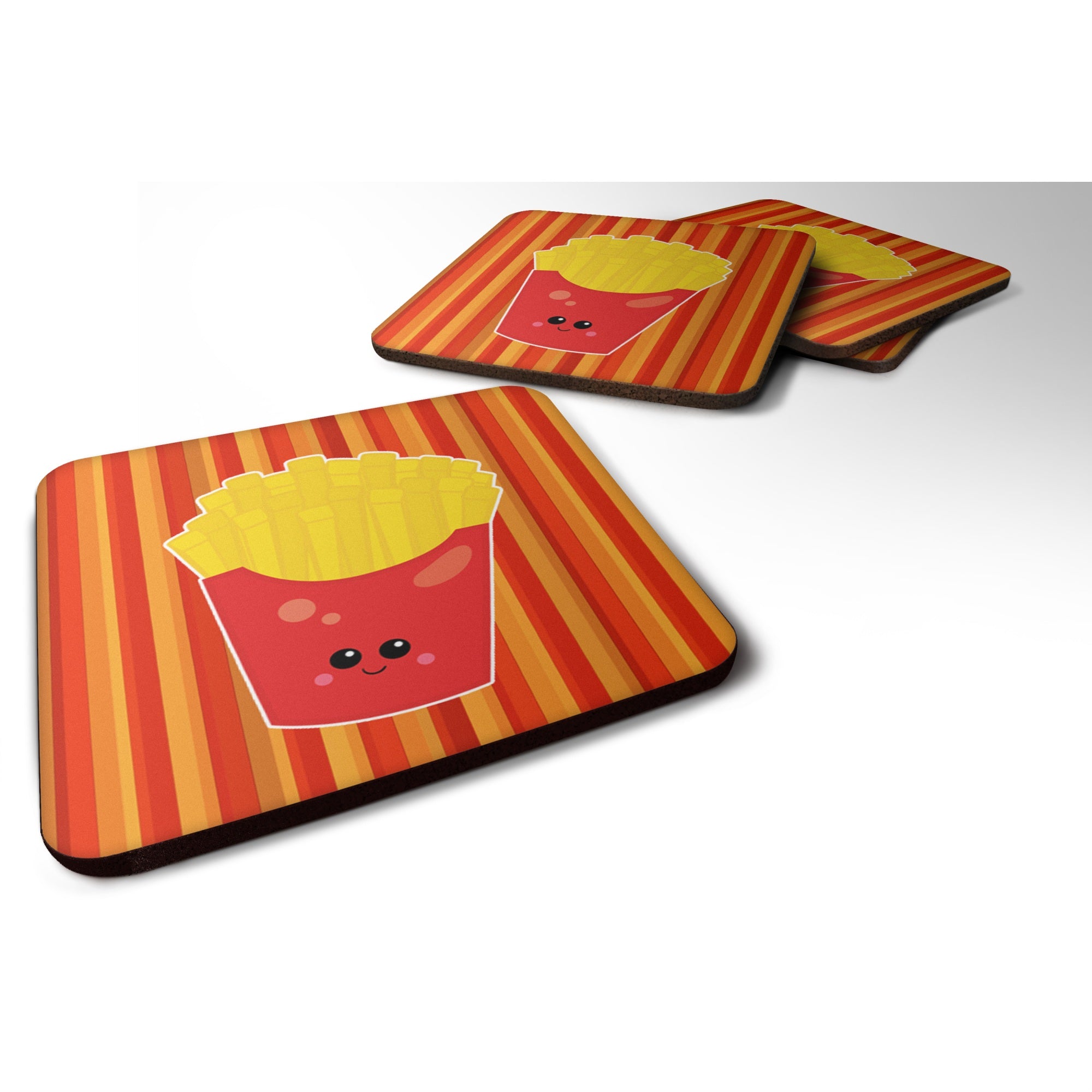Caroline'S Treasures French Fries Face Foam Coaster Set Of 4, 3.5, Multicolor