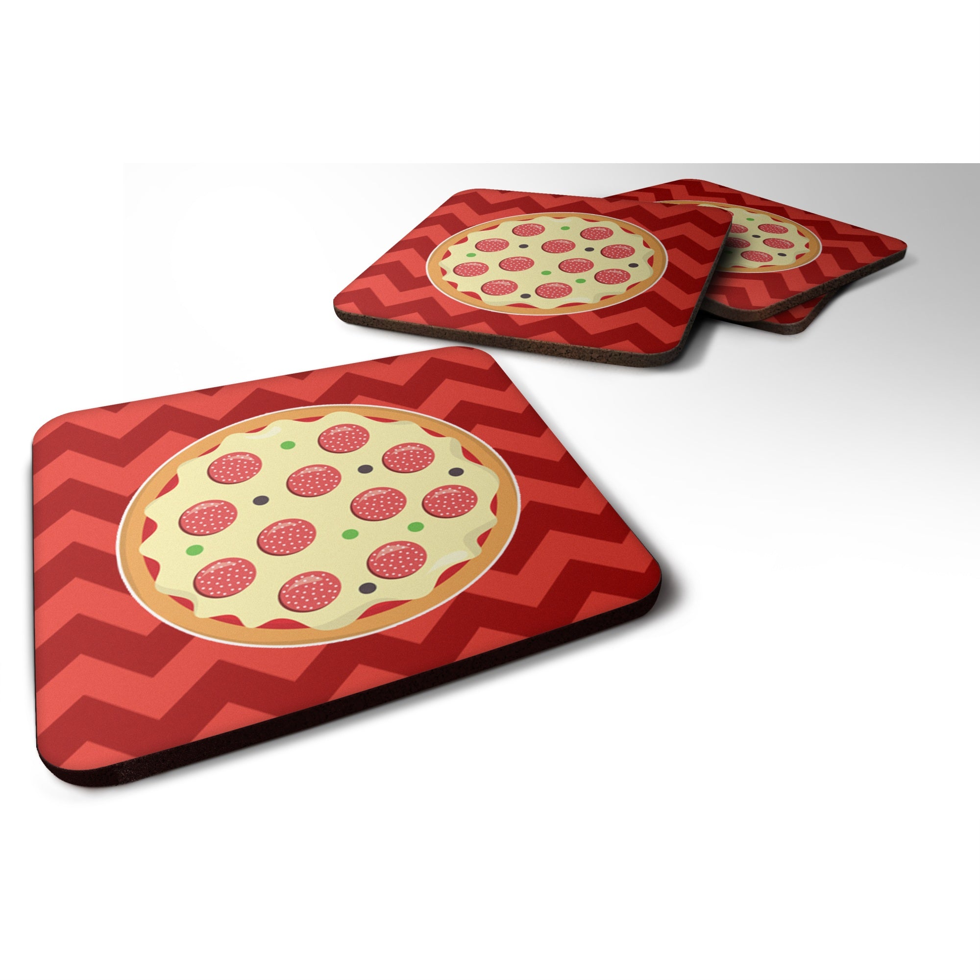 Caroline'S Treasures Large Pizza Foam Coaster Set Of 4, 3.5, Multicolor