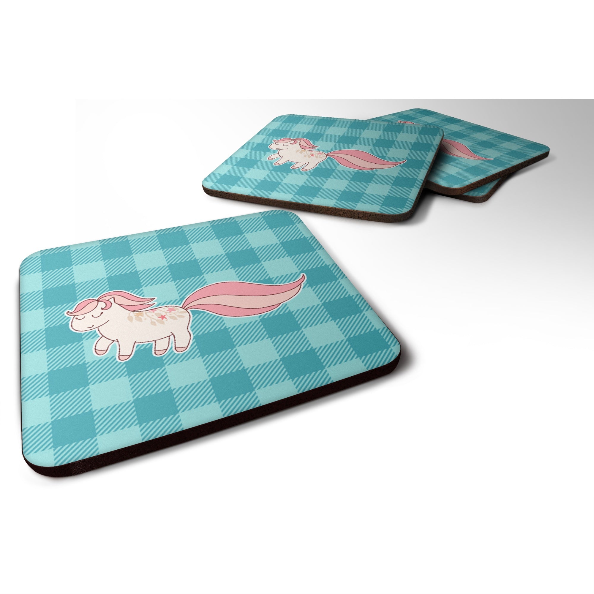 Caroline'S Treasures Little Pink Pony Polkadots Foam Coaster Set Of 4, 3.5, Multicolor