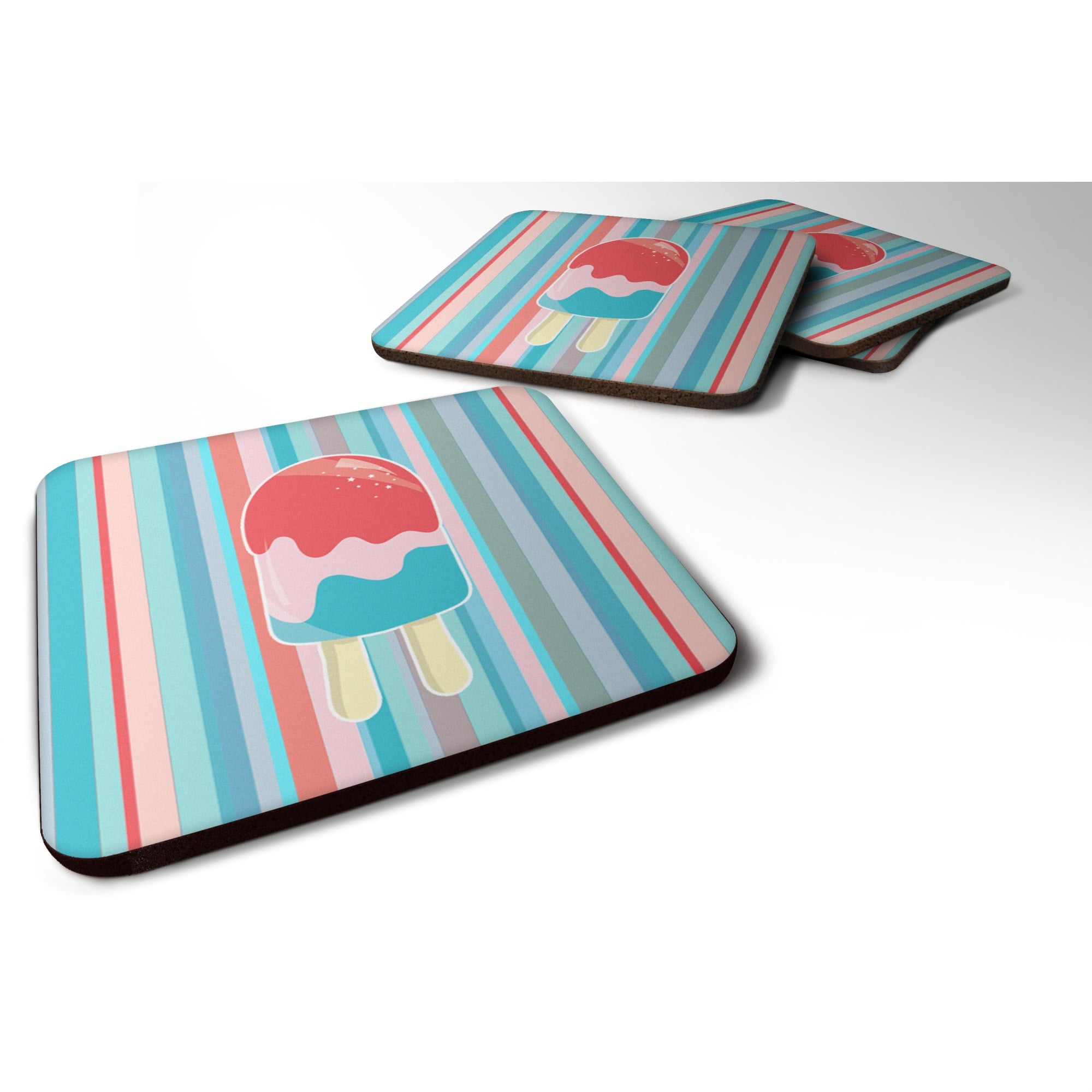 Caroline'S Treasures Ice Pop Popcicle Red Pink Blue Foam Coaster Set Of 4, 3.5, Multicolor