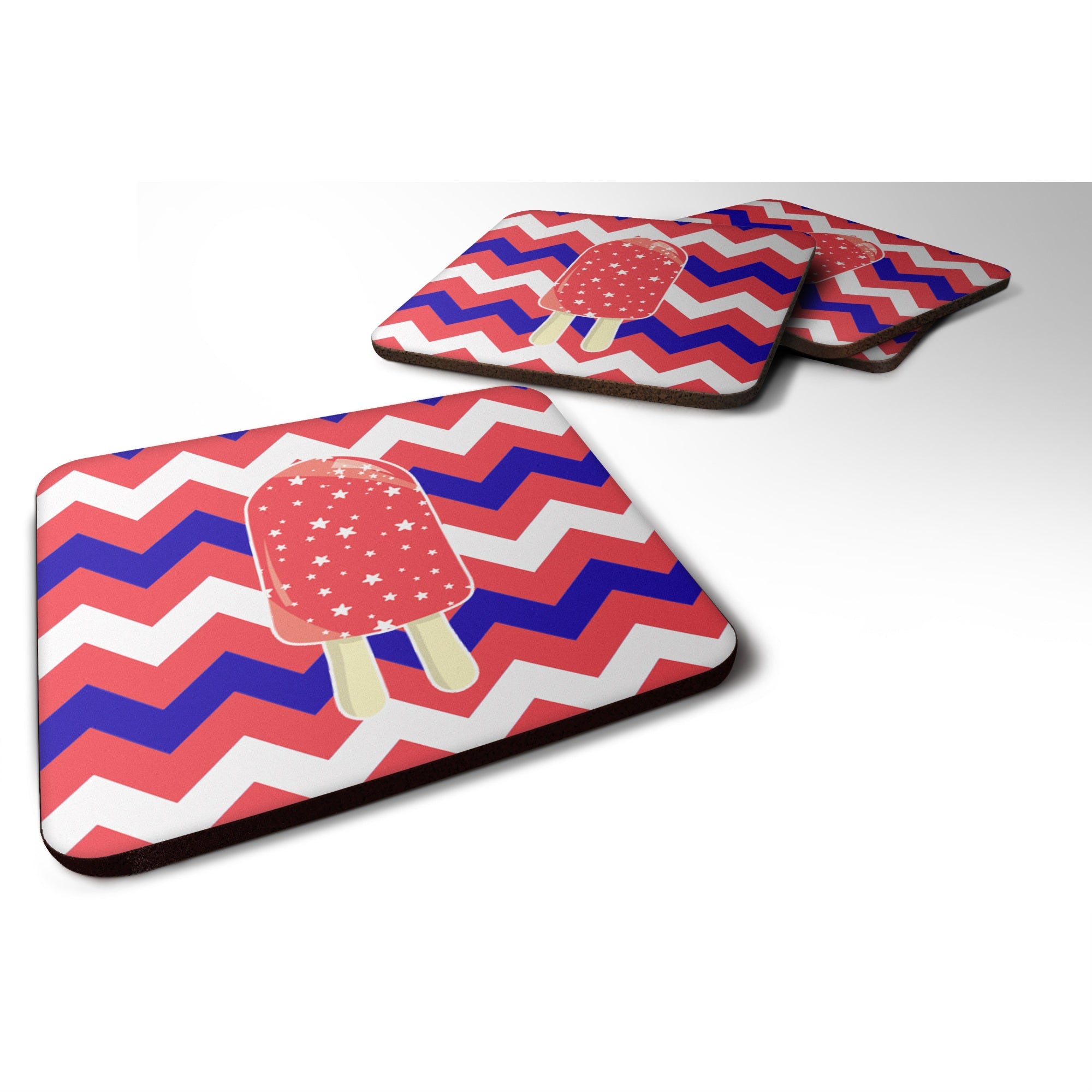 Caroline'S Treasures Ice Pop Popcicle Red White Blue Foam Coaster Set Of 4, 3.5, Multicolor