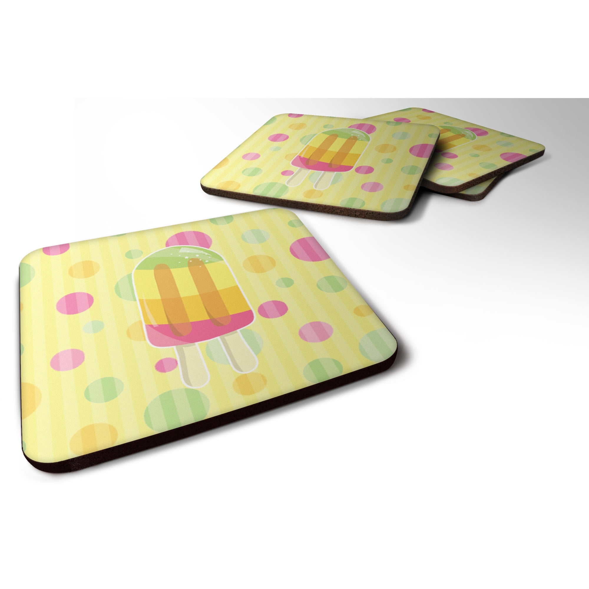 Caroline'S Treasures Ice Pop Popcicle Polkadots Foam Coaster Set Of 4, 3.5, Multicolor