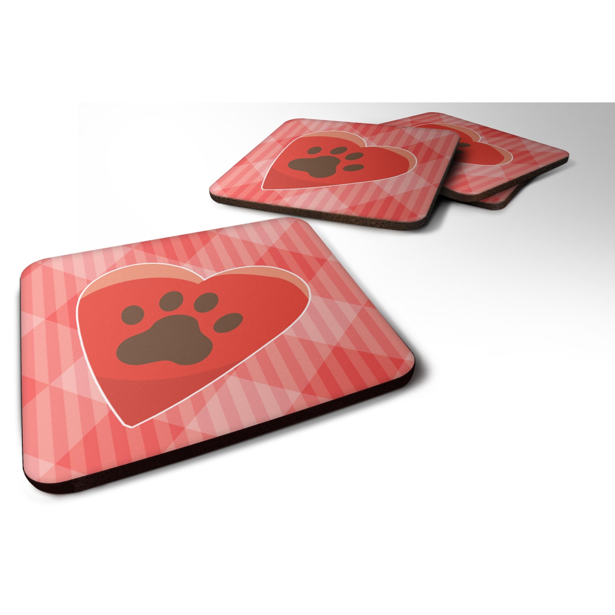 Caroline'S Treasures Puppy Pawprint Heart Foam Coaster Set Of 4, 3.5, Multicolor