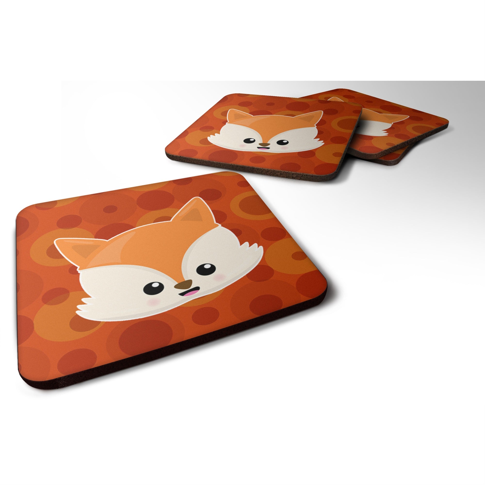 Caroline'S Treasures Baby Fox Face Polkadots Foam Coaster Set Of 4, 3.5, Multicolor