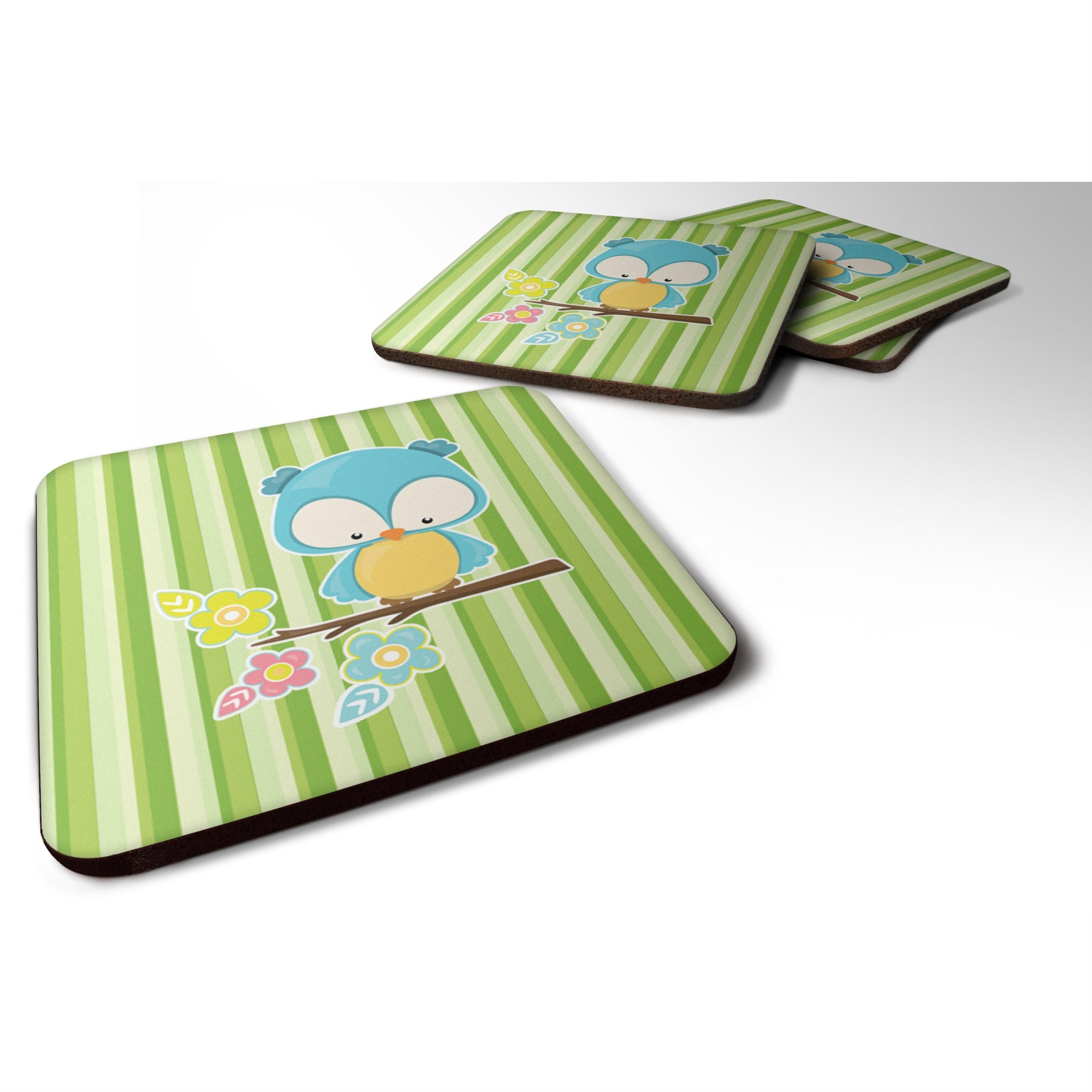 Caroline'S Treasures Bird On Branch Foam Coaster Set Of 4, 3.5, Multicolor