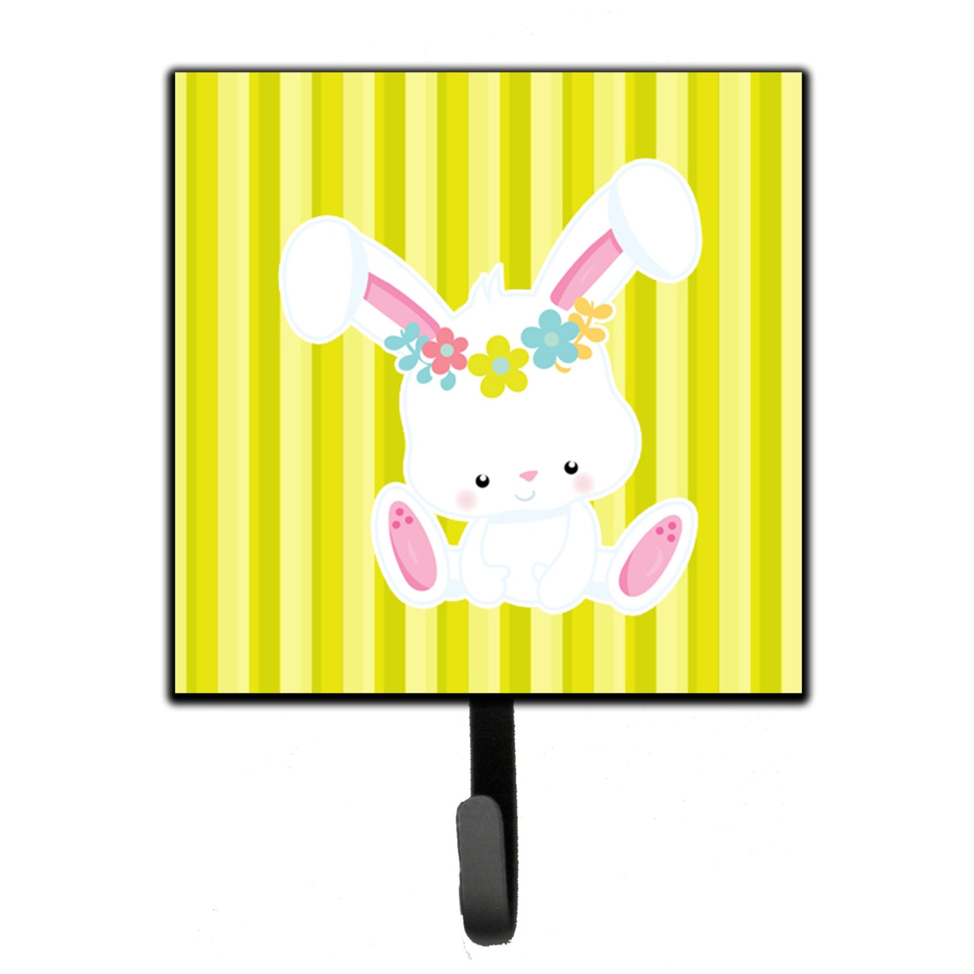 Caroline'S Treasures Easter White Rabbit With Flowers Wall Hook, Small, Multicolor