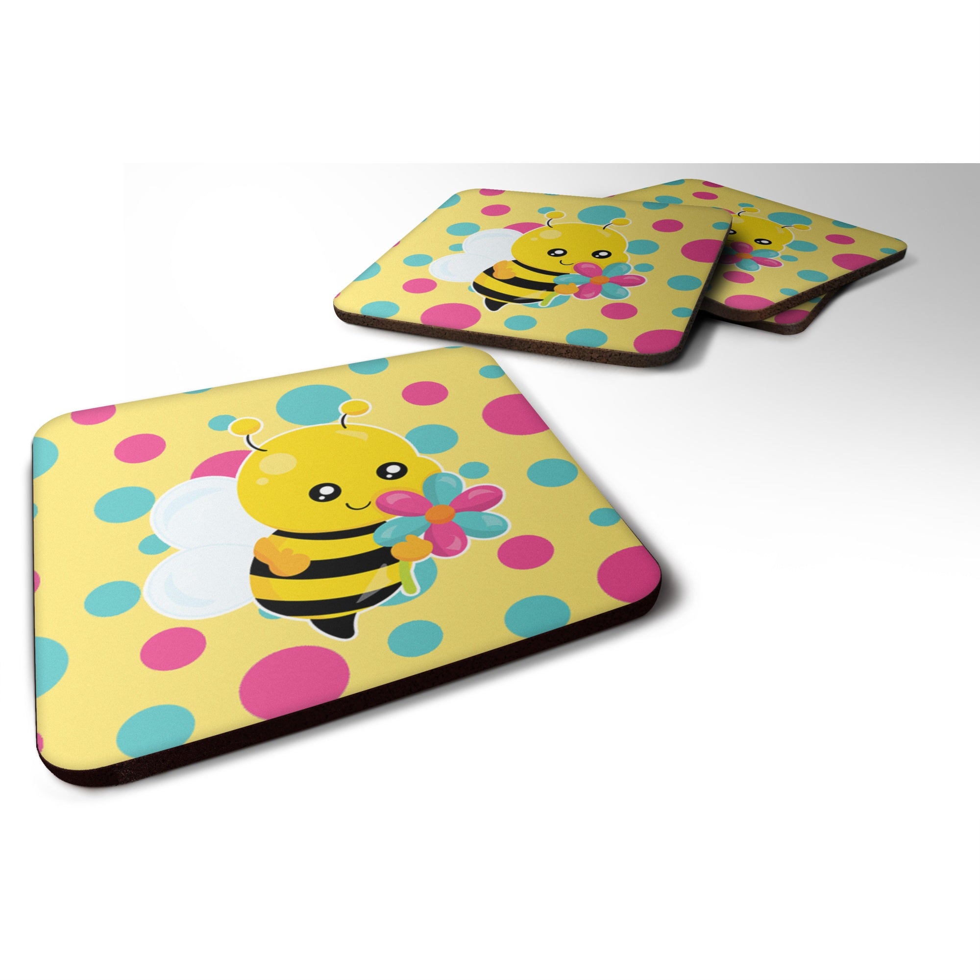 Caroline'S Treasures Bee With Flower Foam Coaster Set Of 4, 3.5, Multicolor