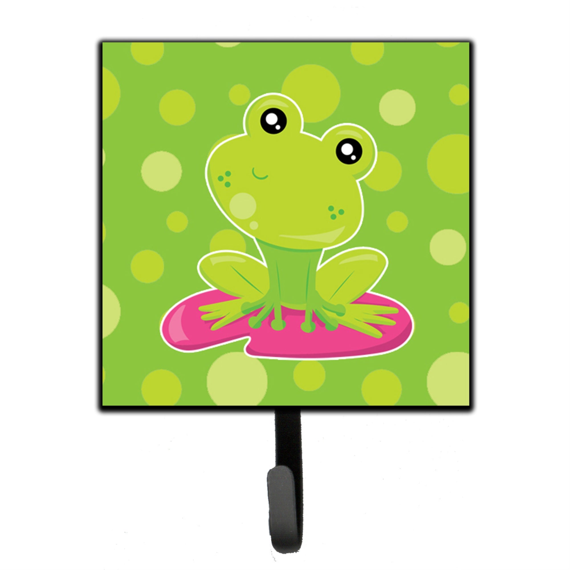 Caroline'S Treasures Frog On Lily Pad Green Polkadots Wall Hook, Small, Multicolor