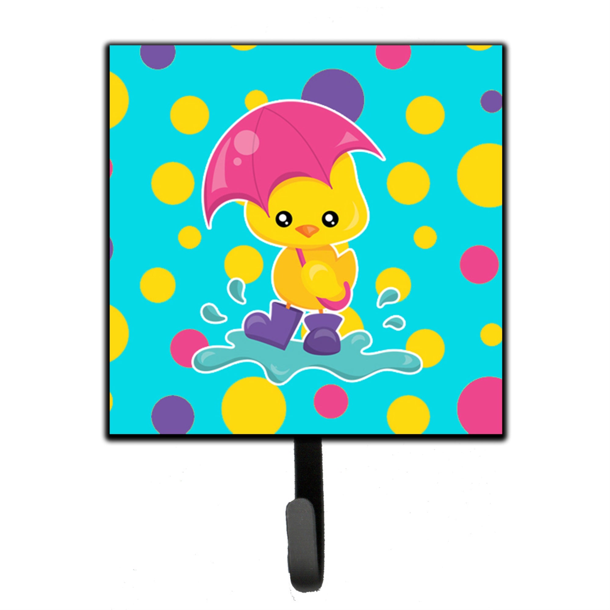 Caroline'S Treasures Duck In The Rain On Polkadots Wall Hook, Small, Multicolor
