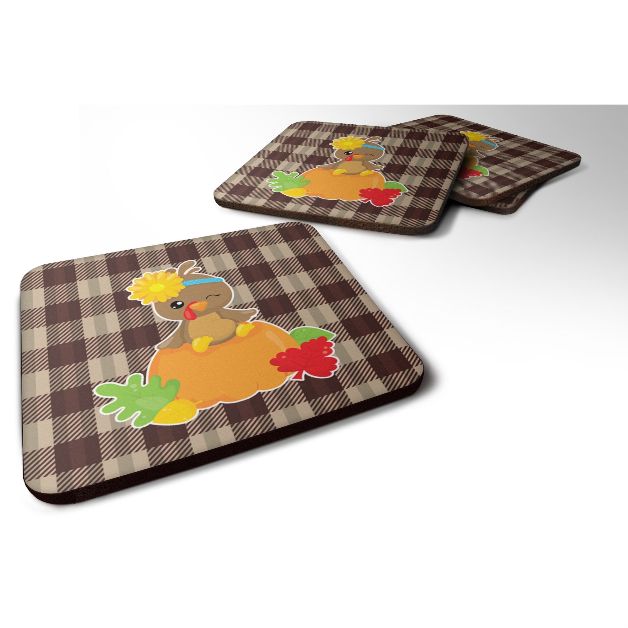 Caroline'S Treasures Thanksgiving Baby Turkey Foam Coaster Set Of 4, 3.5, Multicolor