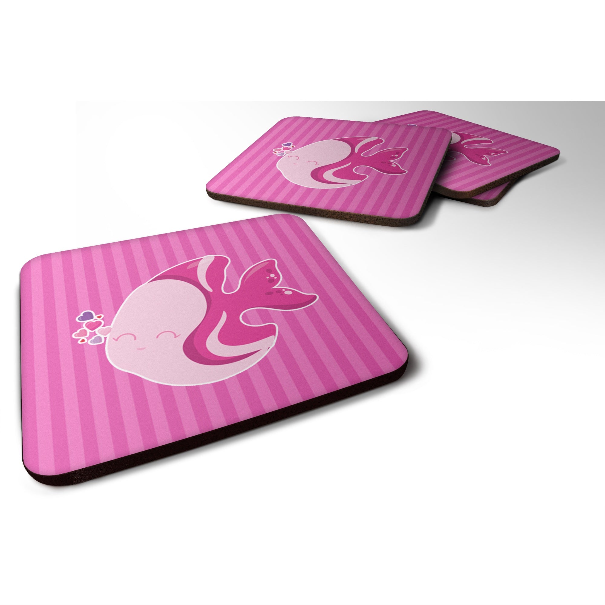 Caroline'S Treasures Pink Fish Foam Coaster Set Of 4, 3.5, Multicolor