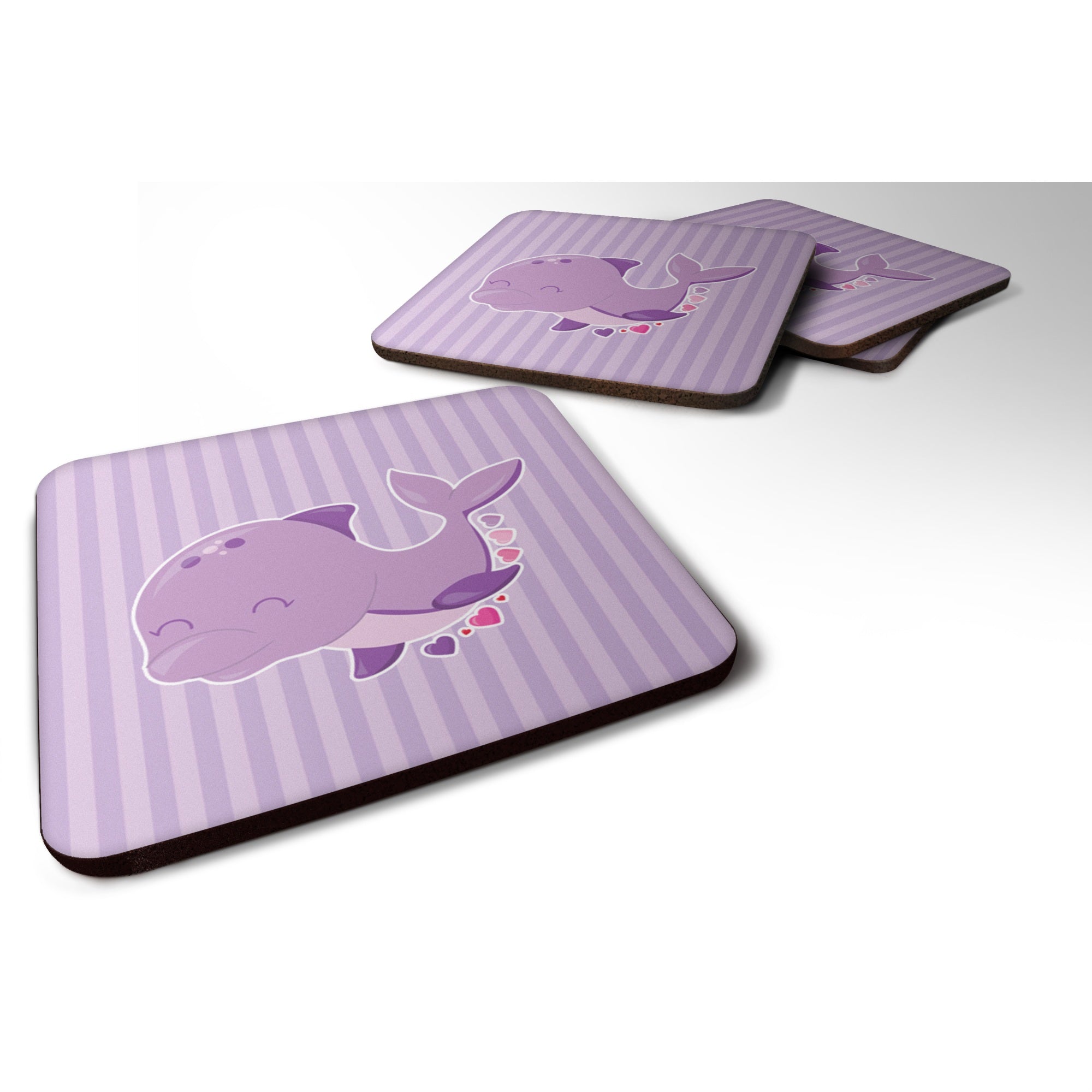 Caroline'S Treasures Purple Dolphin Foam Coaster Set Of 4, 3.5, Multicolor
