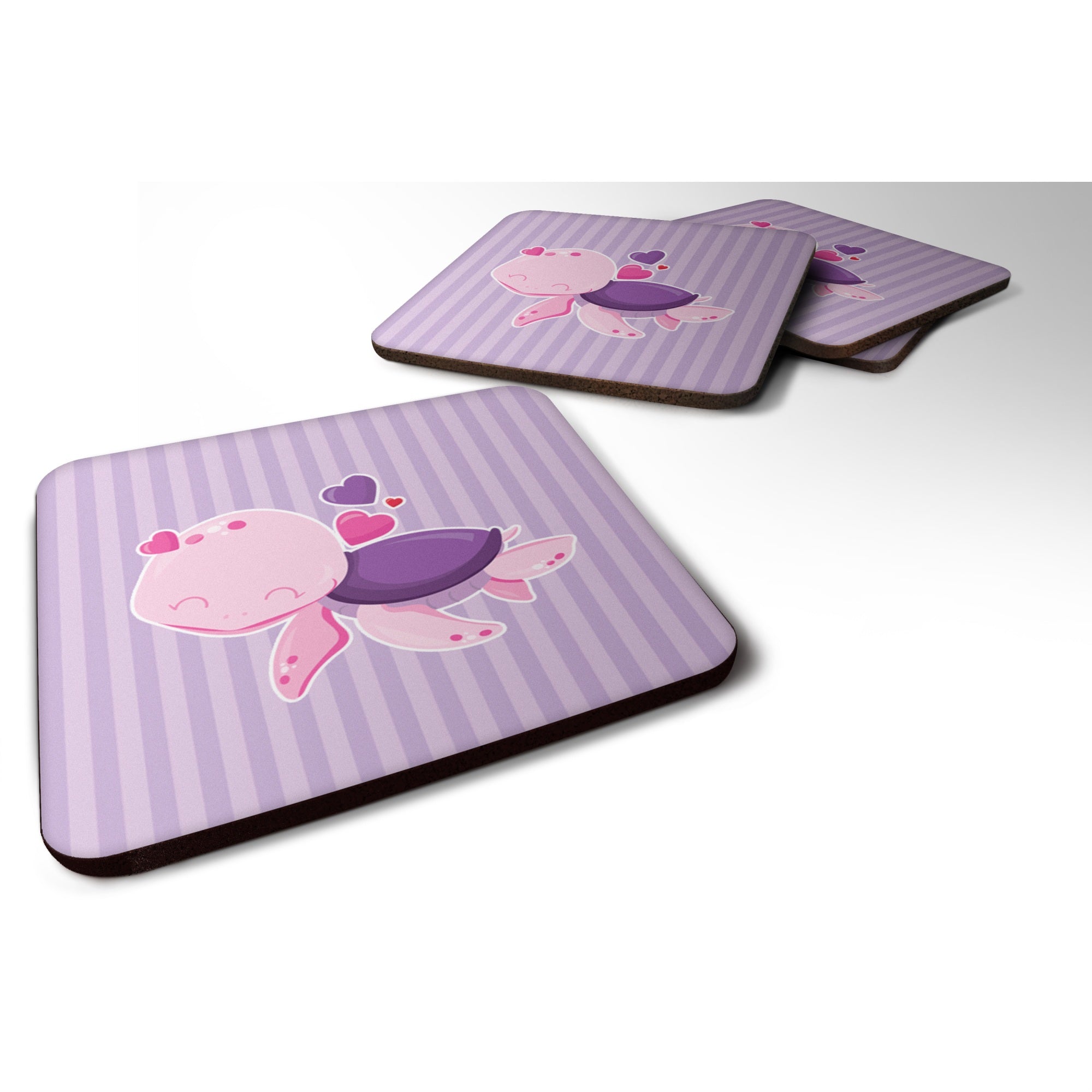 Caroline'S Treasures Pink & Purple Turtle Foam Coaster Set Of 4, 3.5, Multicolor