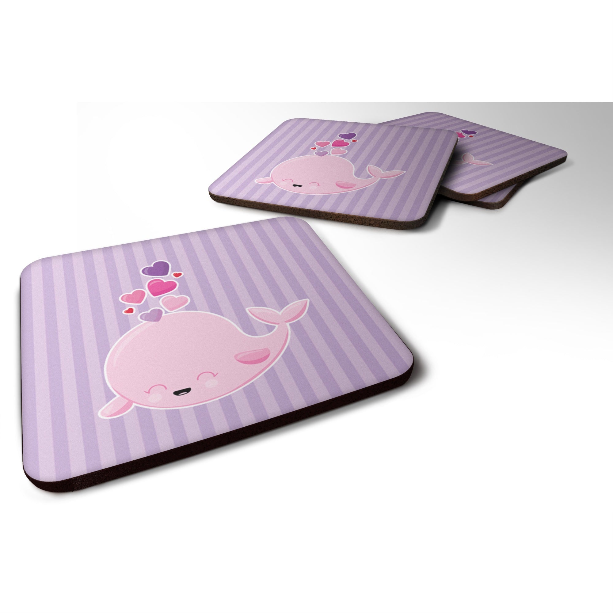 Caroline'S Treasures Pink Whale Foam Coaster Set Of 4, 3.5, Multicolor