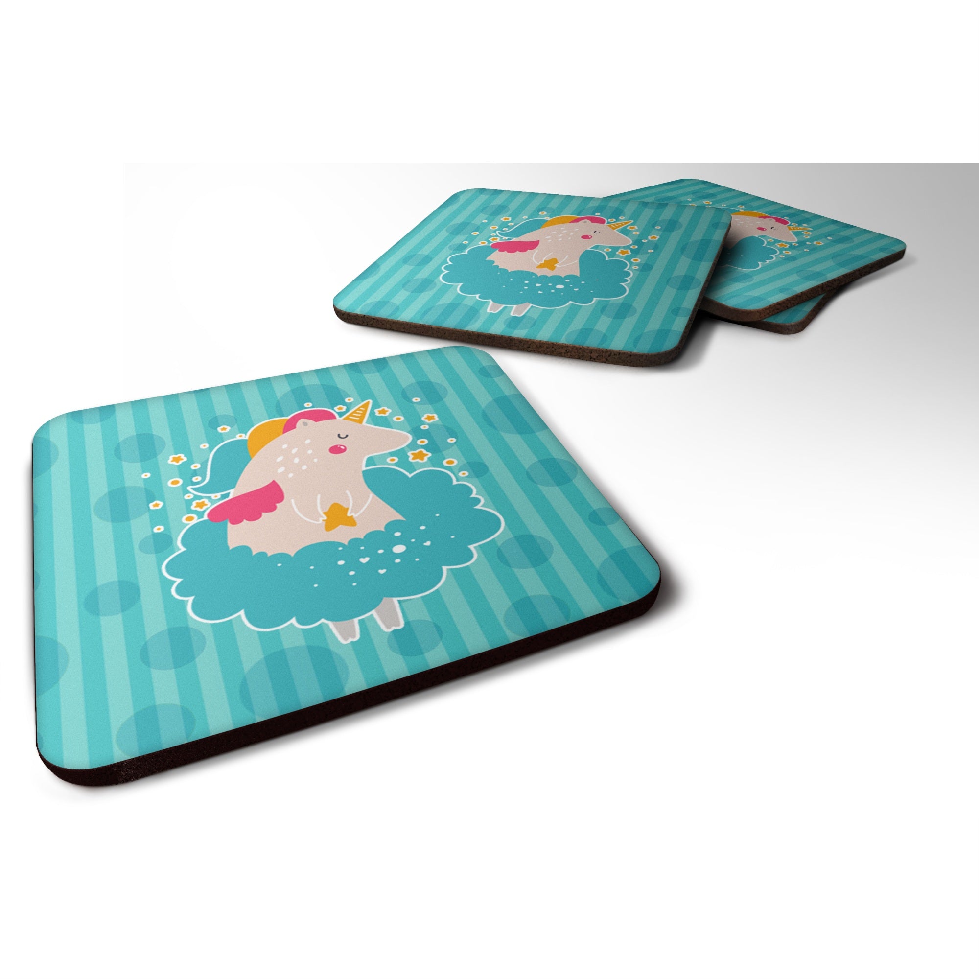 Caroline'S Treasures Unicorn Ballerina Foam Coaster Set Of 4, 3.5, Multicolor