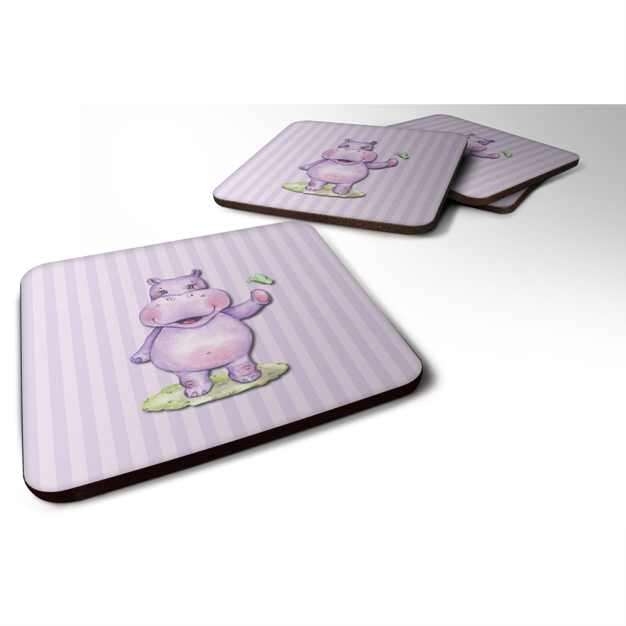 Caroline'S Treasures Bb7147Fc Hippopotamus Foam Coaster Set Of 4, 3.5, Multicolor