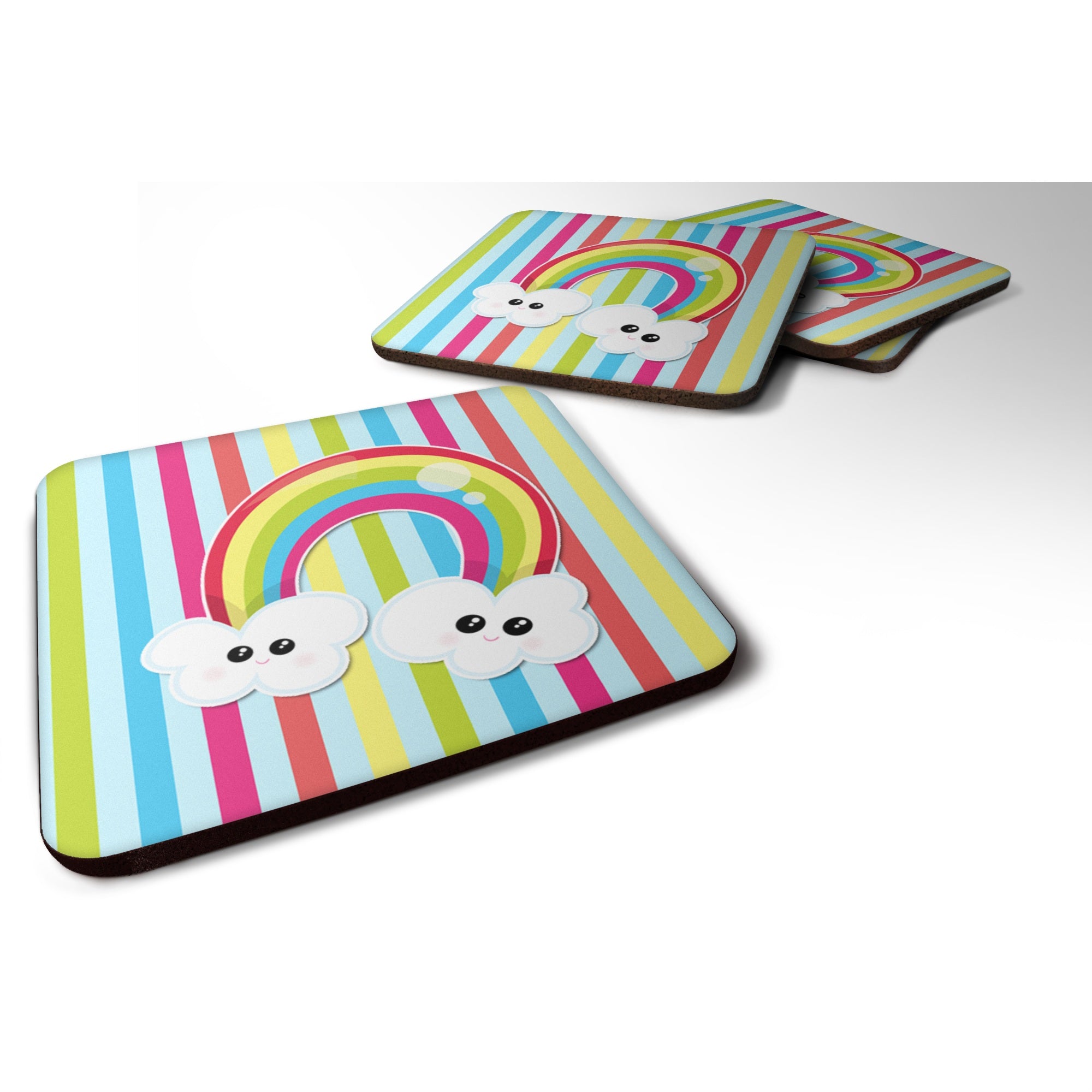 Caroline'S Treasures Weather Rainbow Face Foam Coaster Set Of 4, 3.5, Multicolor