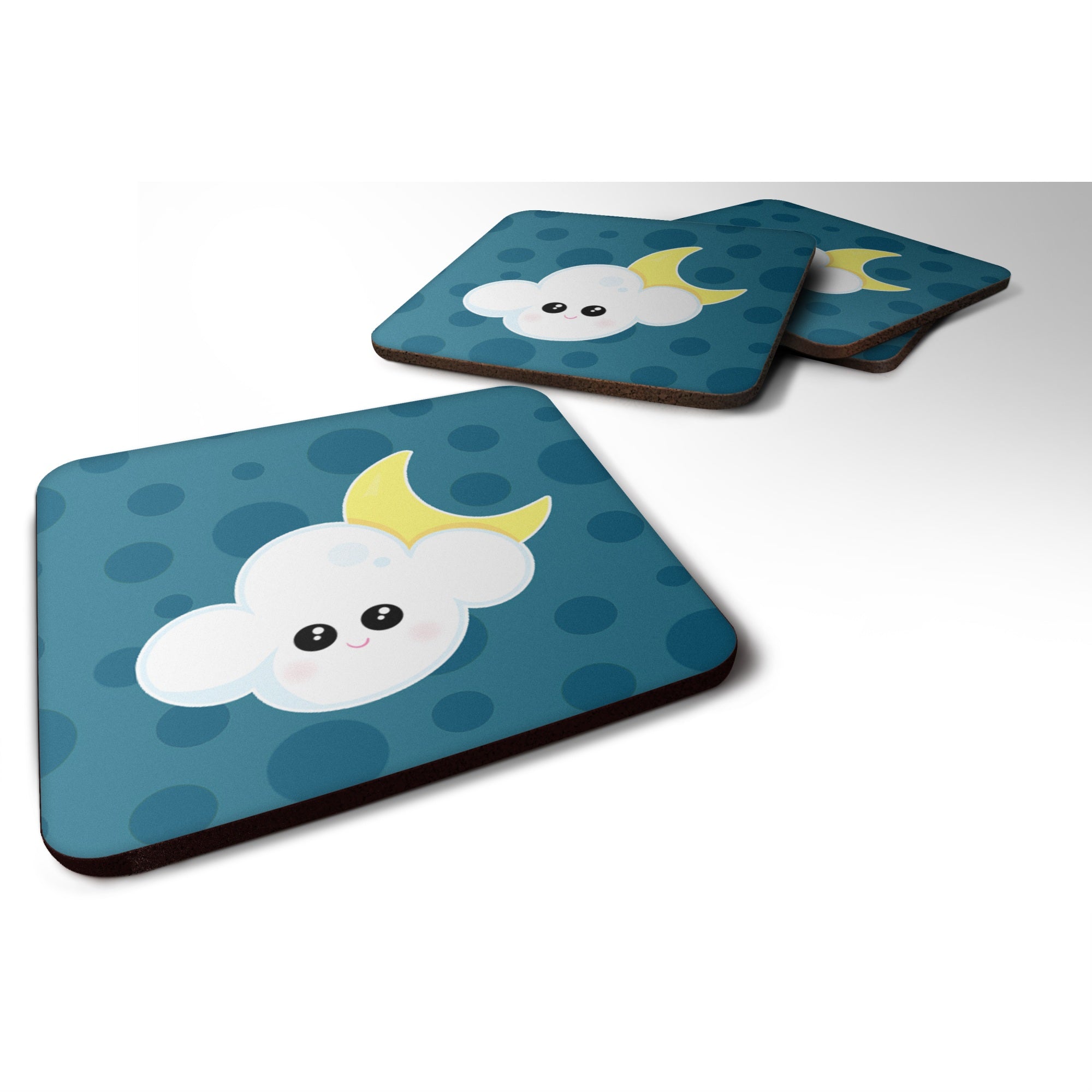Caroline'S Treasures Weather Cloudy Moon Face Foam Coaster Set Of 4, 3.5, Multicolor