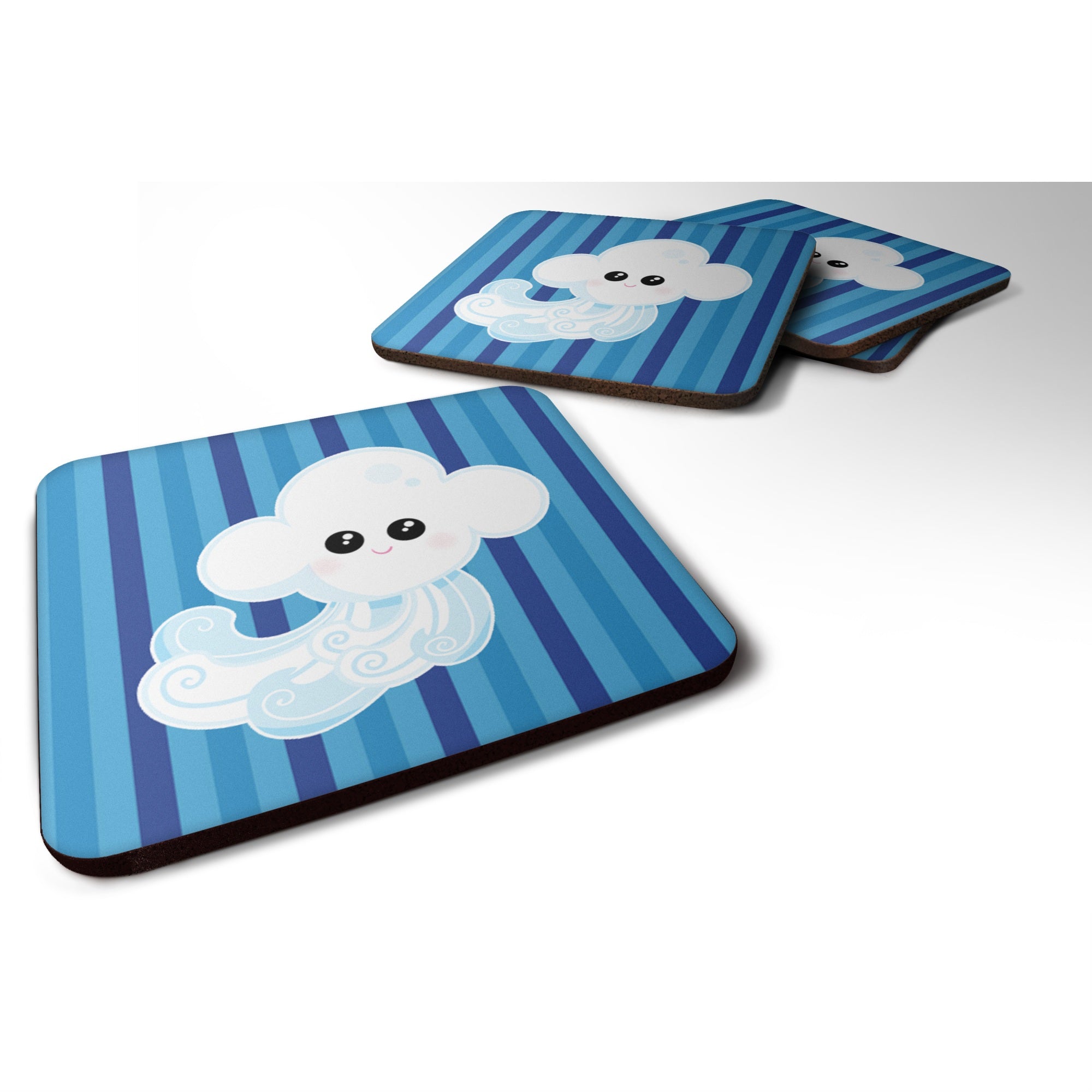 Caroline'S Treasures Weather Windy Face Foam Coaster Set Of 4, 3.5, Multicolor